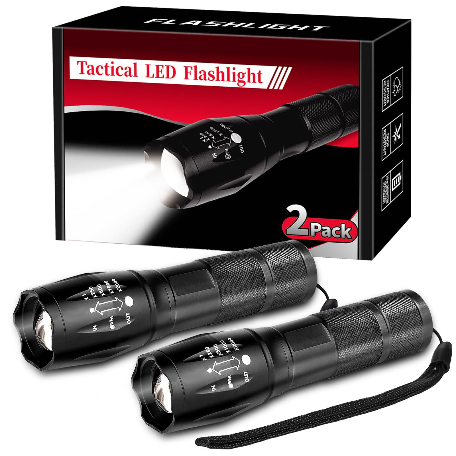 Lampe Torche LED 2000 Mètres - Super Lumineuse, Zoom, Rechargeable USB, Neuve