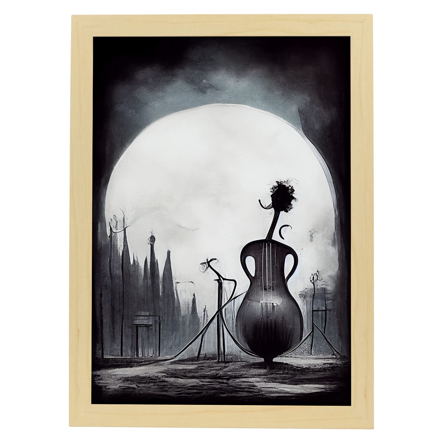 Nacnic lámina violonchelo sociable al estilo de t burton ilustraciones de escenas y lugares inspiradas en arte gótico diseño y a3 marco madera