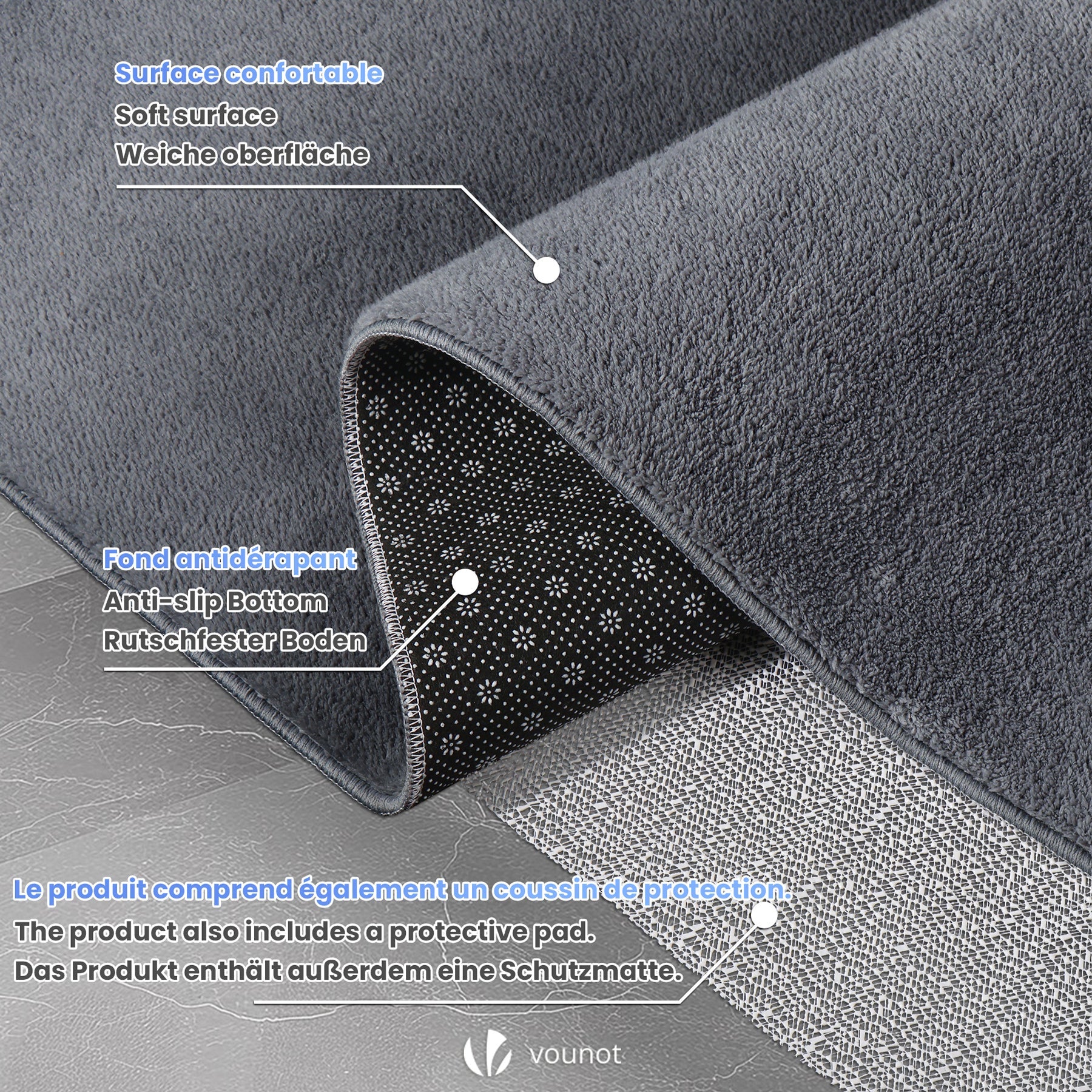 VOUNOT® Alfombra Moderna para Salón 200x300 cm, Antracita - 3