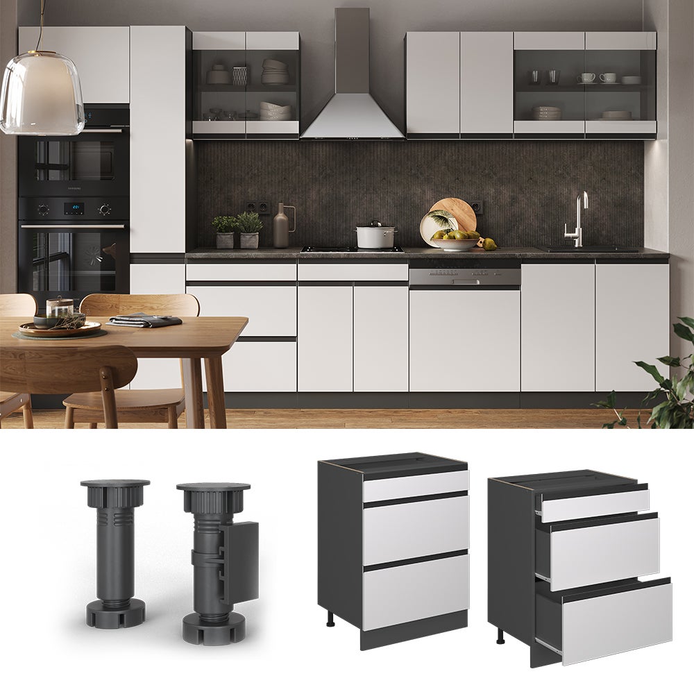 Mobiletto Base Cucina Vicco R-Line Bianco/Antracite - 80 Cm