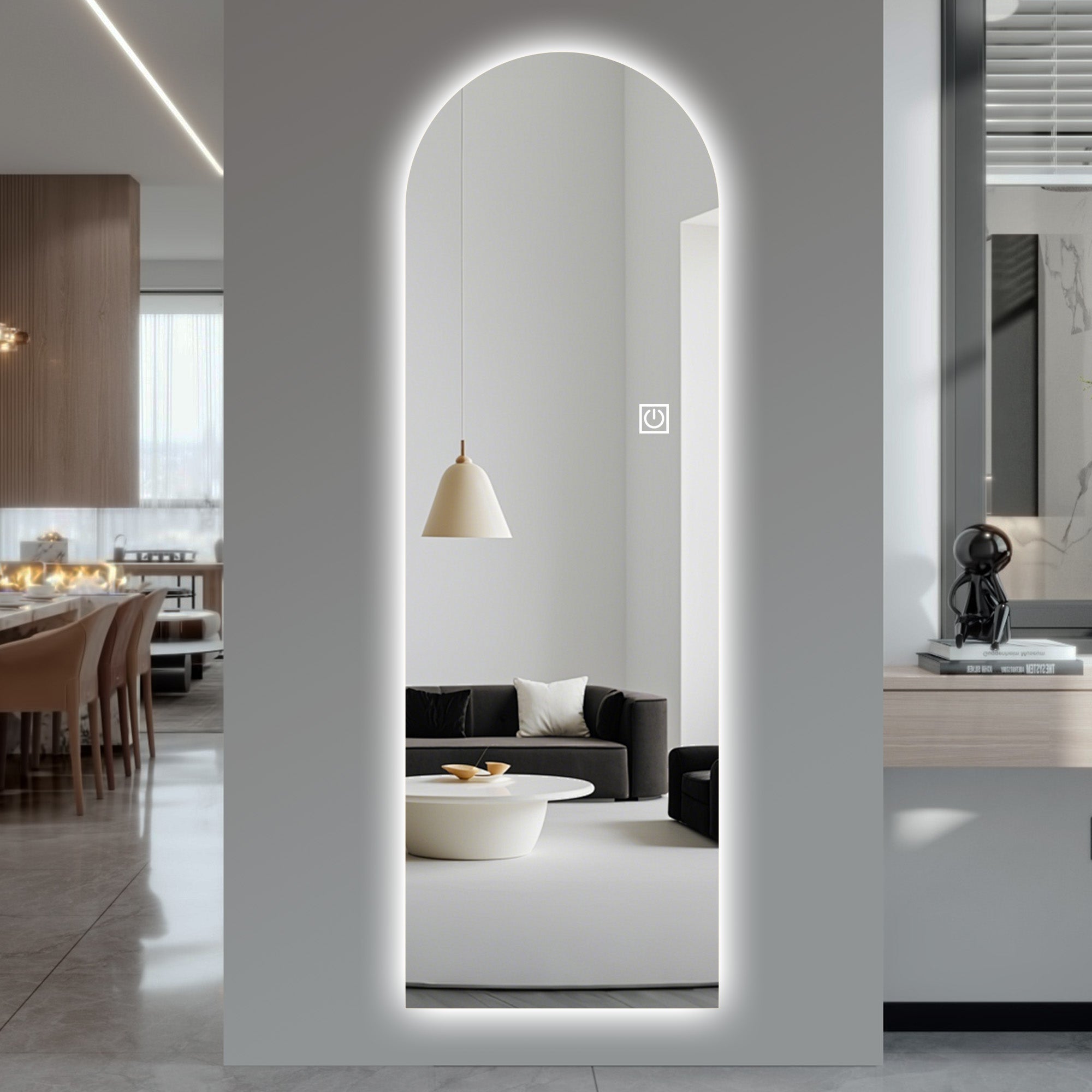 Miroir arqué 165×50 cm, avec éclairage LED à intensité variable, haute résolution, antidéflagrant, à poser ou à fixer au mur - 2
