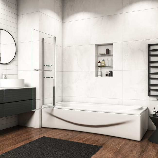 Parete Vasca Da Bagno Con Lato Fisso Angolare 100x70 Cm Alta 140 Cm Vetro Temperato Trasparente Anticalcare 6 Mm Barra Stabilizzatrice | Leroy Merlin