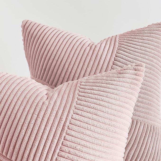 Lot de 2 Housses de Coussin Velours Côtelé Rose, 45x45 cm, Motif Rayures, Décoration Moderne pour Canapé, Salon, Chambre - 4