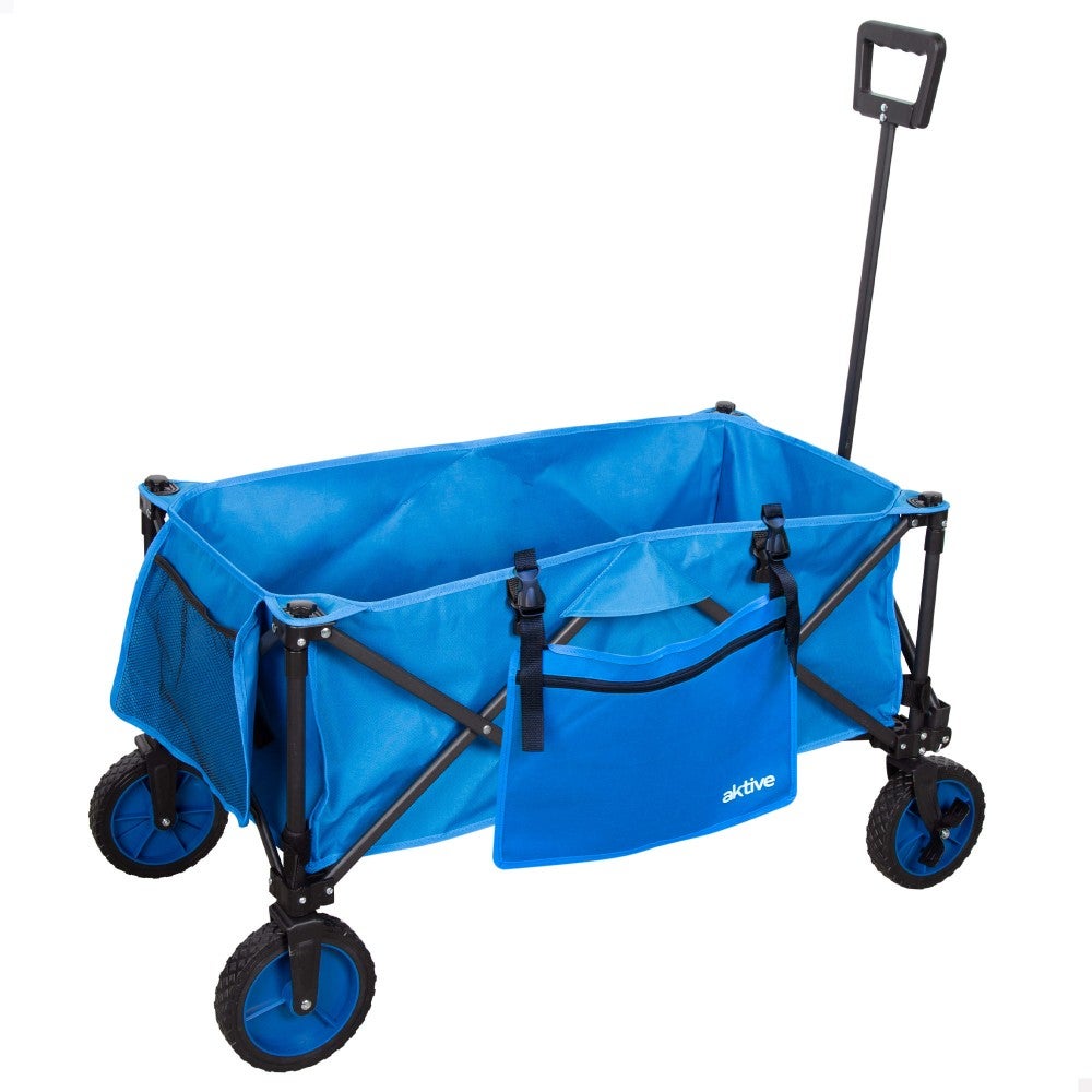 Chariot De Plage VidaXL - Bleu - Pliable, Portable, Avec Roues - Pêche, Pique-nique