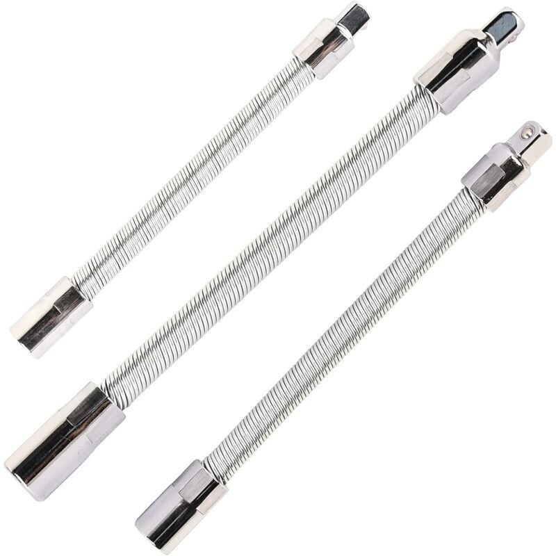 Zestaw 3 elastycznych przedłużek ze stali nierdzewnej, kolor srebrny, 1/4", 3/8", 1/2"