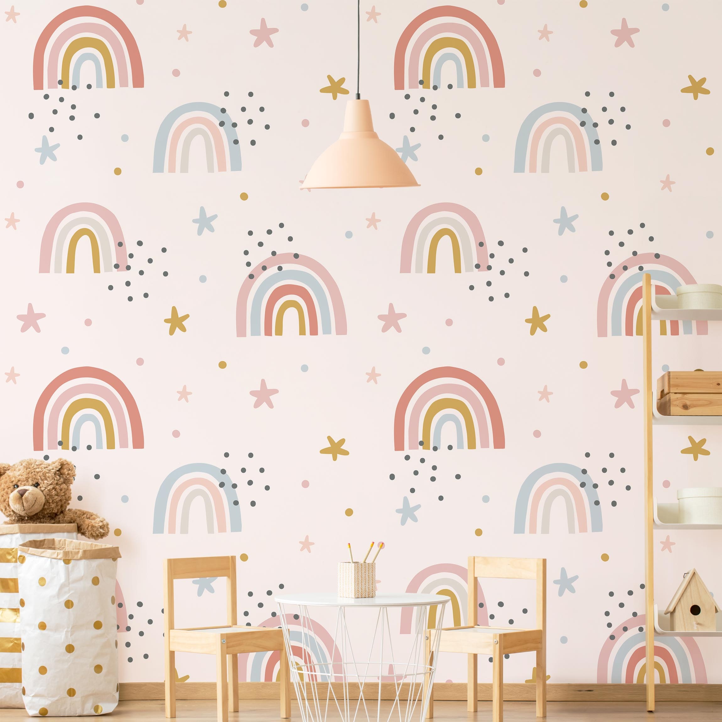 Papel pintado estampado ilustración niños motivos arcoíris 264 - habitación infantil niña bebé - tnt 240 x 240 cm adhesivo