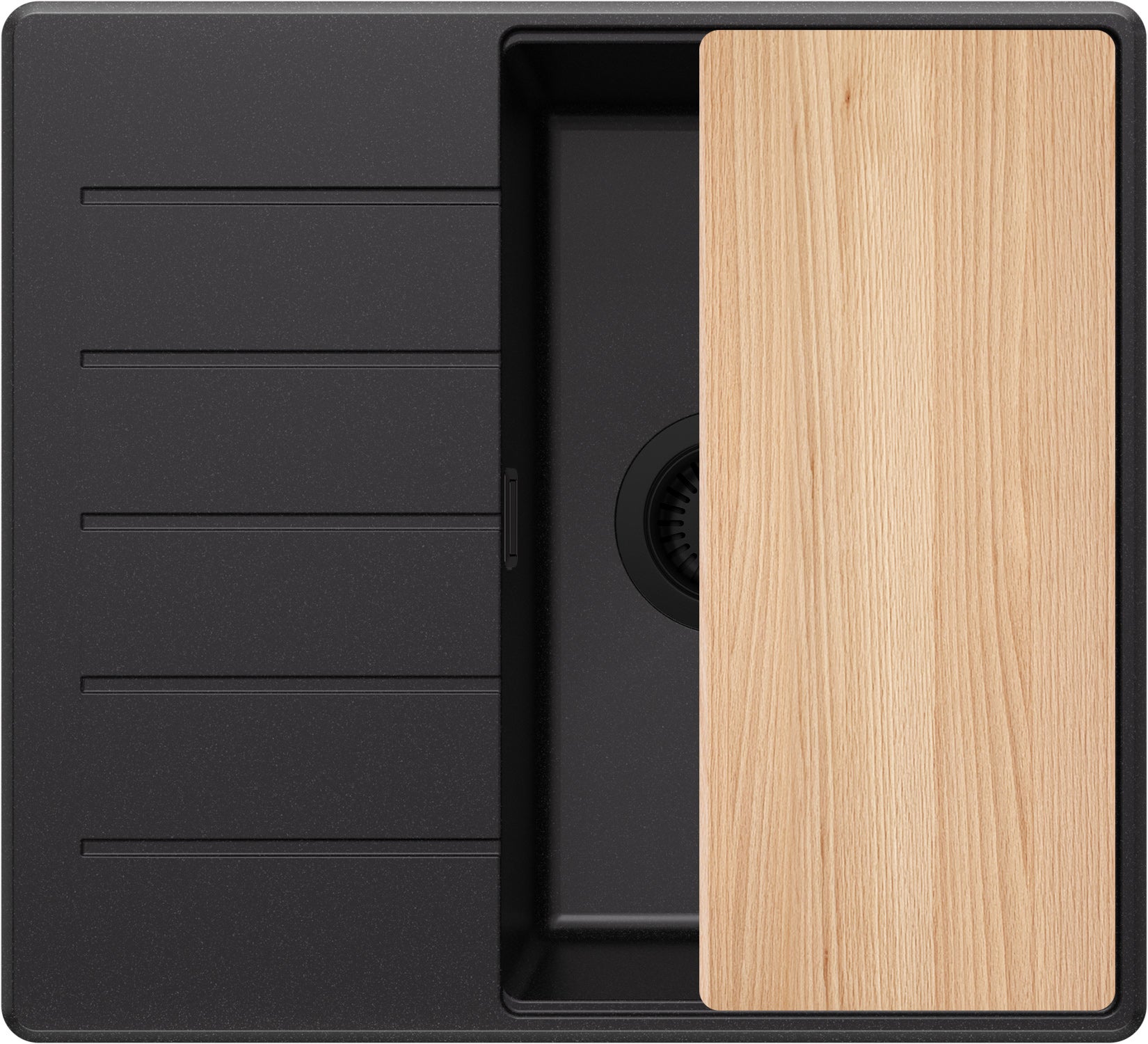 Primagran  Fregadero Cocina Todo 55X50cm, Granito 1 Seno + Sifón + Tabla De Cortar, Sobre Encimera Al Mueble 40Cm, Copenhague Negro , Leroy Merlin