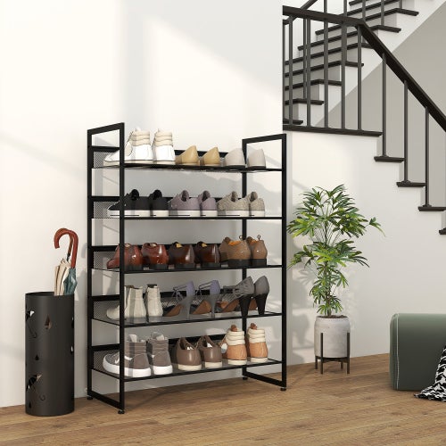 Scarpiera alta e stretta a 5 ripiani 72×30×102 cm nera – struttura in acciaio stabile e traspirante per fino a 15 paia di scarpe