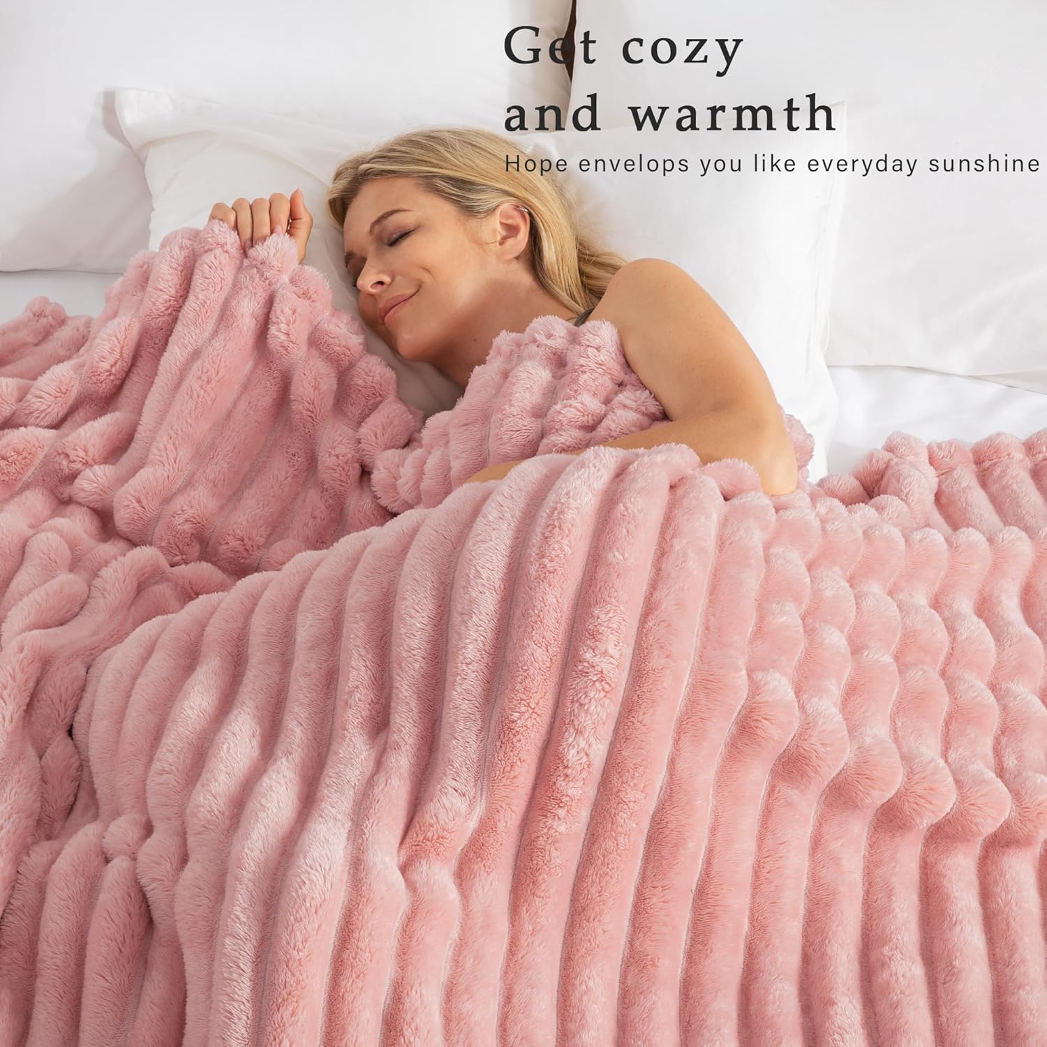 Coperta Popcorn Morbida E Calda Blush Pink, 150x200 Cm Per Divano E Letto Matrimoniale - 2