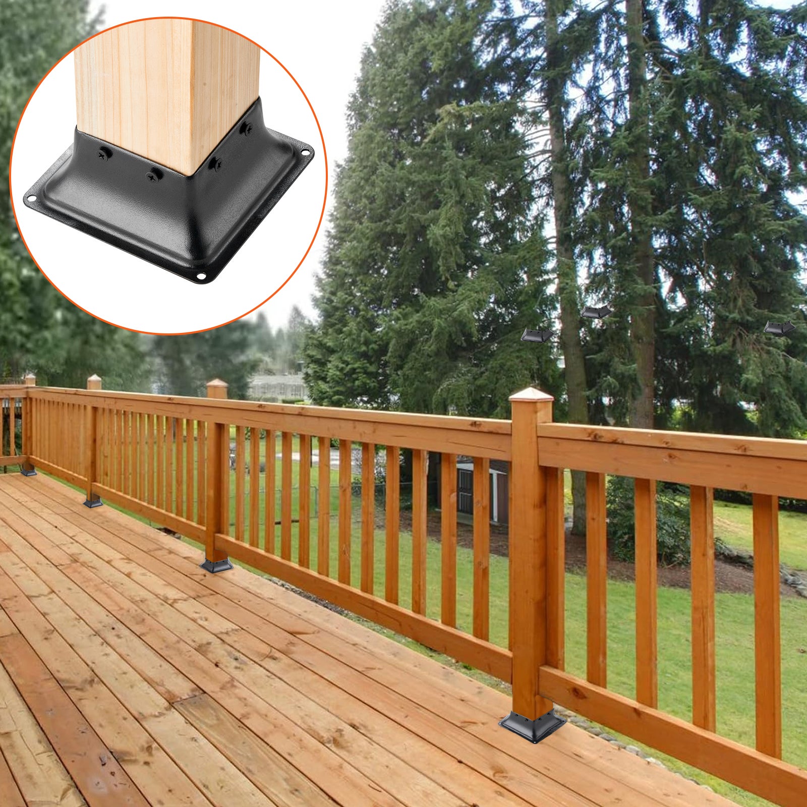 Lot de VEVOR 4 Support de Poteau Bois 4''x4'' 102x102 mm Base de Poteau Interne 91,4x91,4 mm en Acier au Carbone pour Ancrage de Poteau Bois Standard - 8