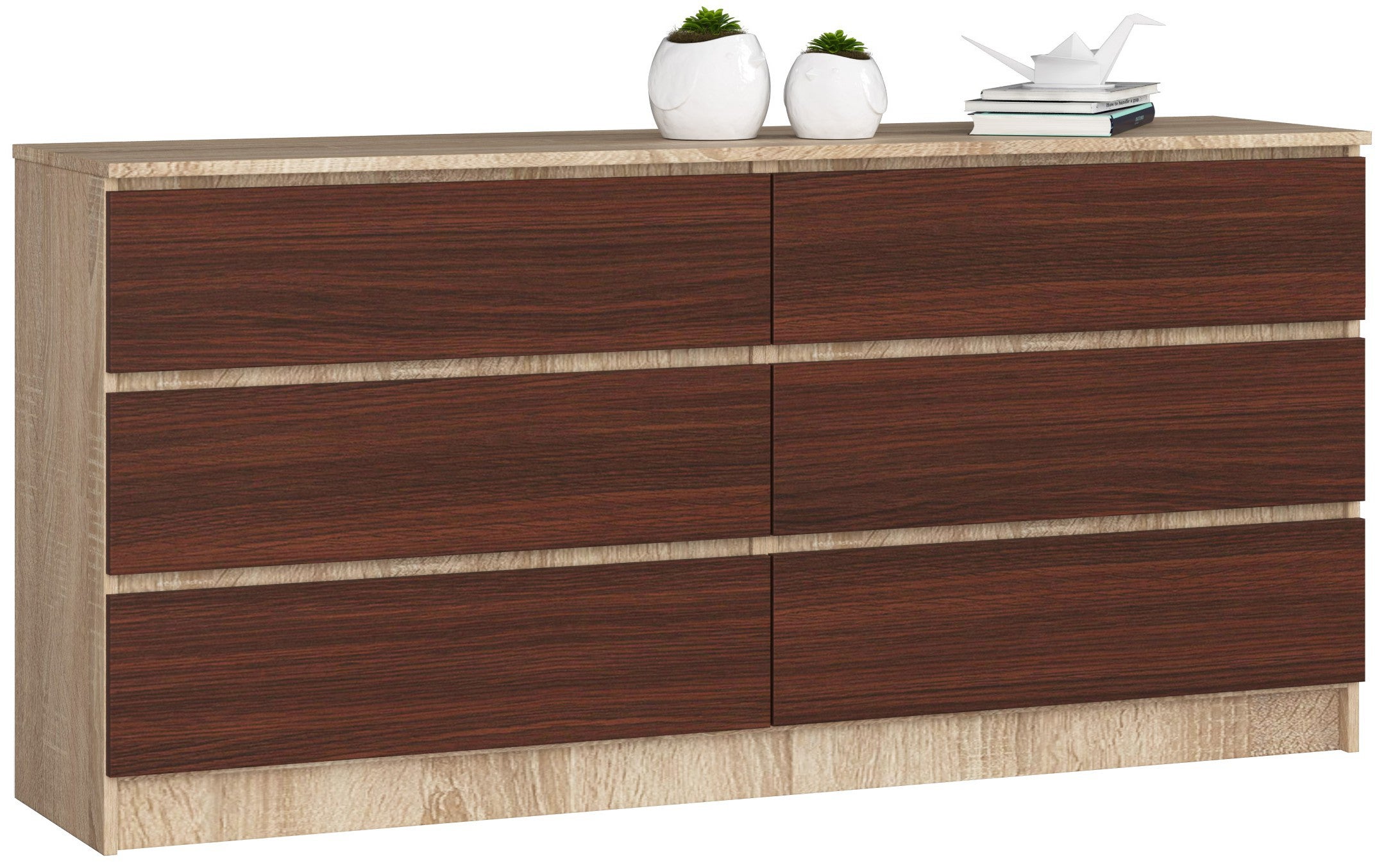 Komoda: 6 szuflad, dąb sonoma/wenge, 160 x 77 x 40 cm
