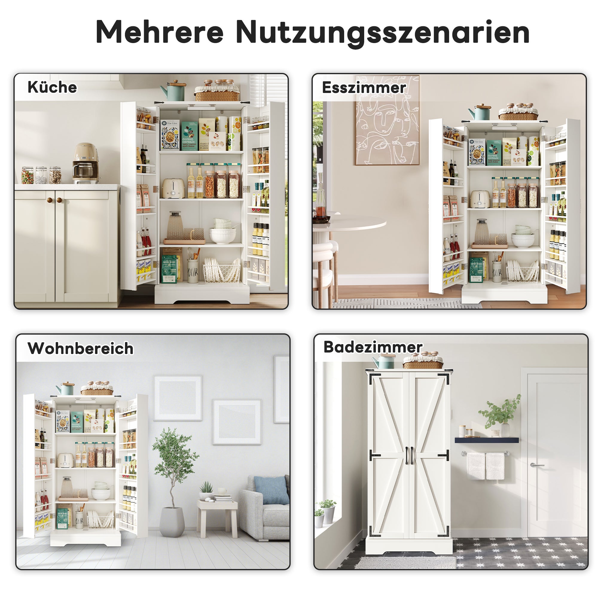 Meuble de cuisine blanc de style campagnard, 128,5 cm, avec éclairage LED. 2 portes à charnières et étagères réglables. - 5