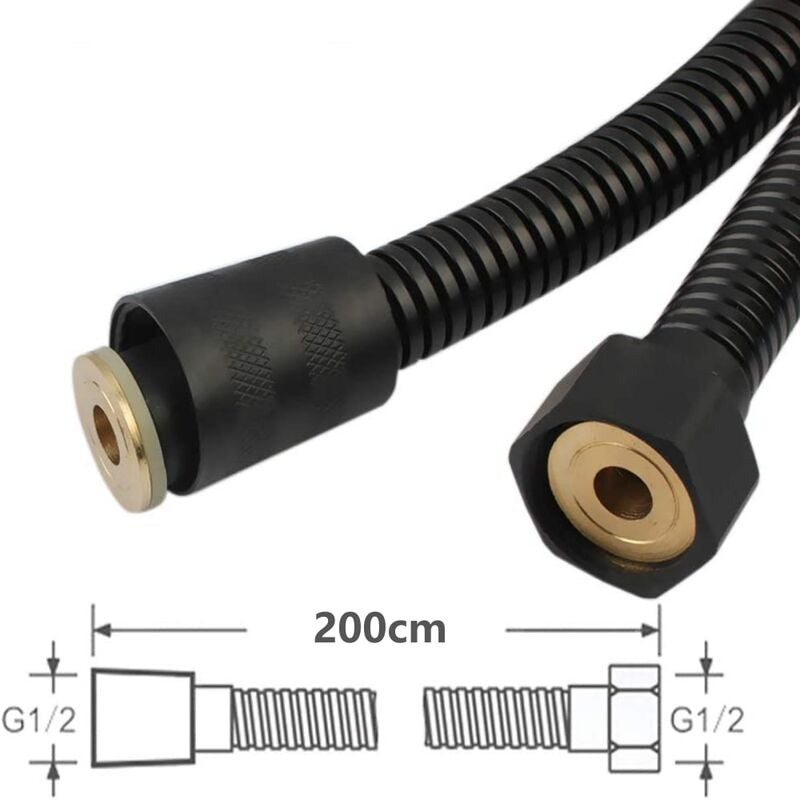 Flexo de ducha universal 2m Flexo de ducha de acero inoxidable antigiro y anticorrosión G1/2 negro - 2