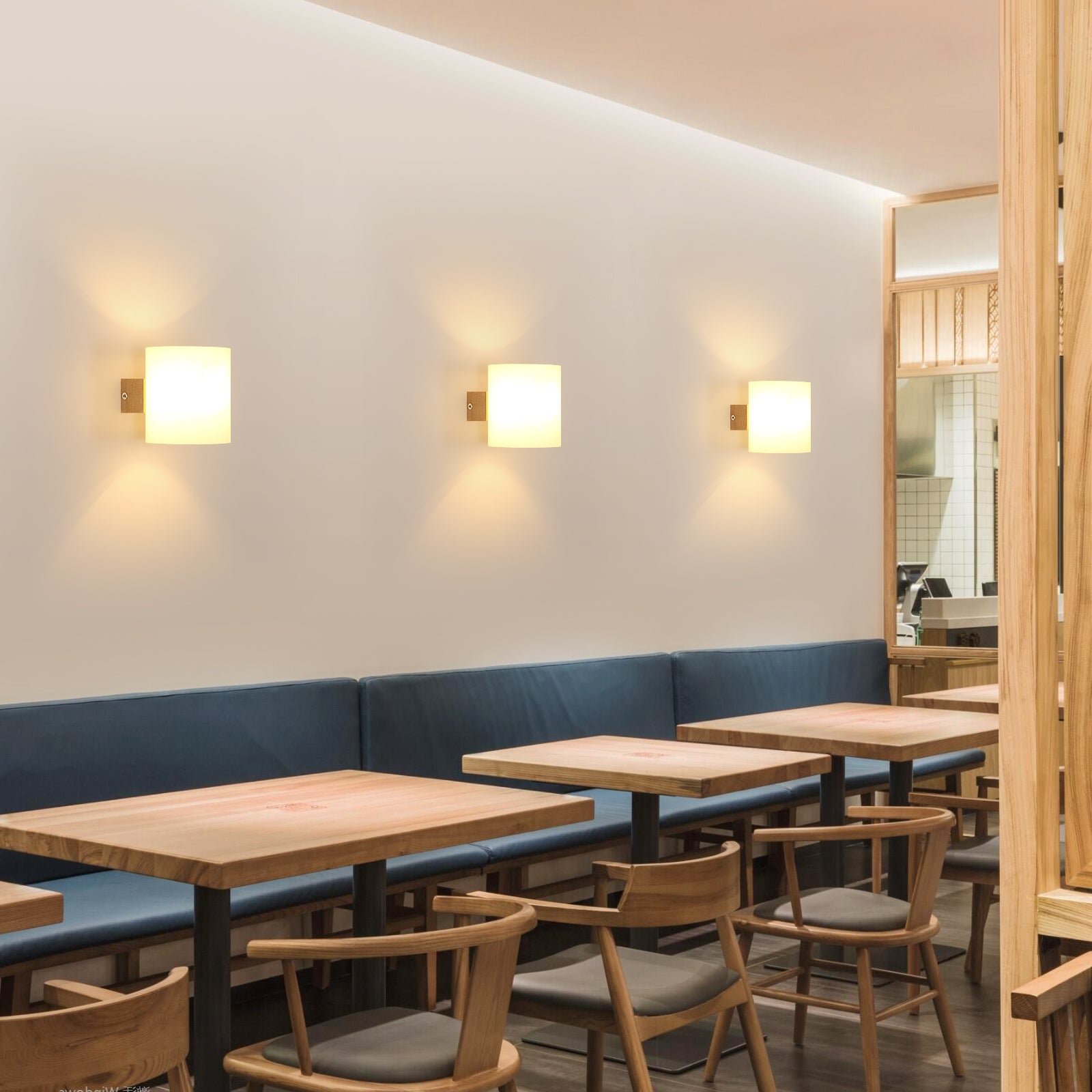 Aplique de pared para interior,lámpara de pared vintage de madera E27,pantalla de vidrio,ideal para dormitorio,sala de estar,escalera de madera - 8