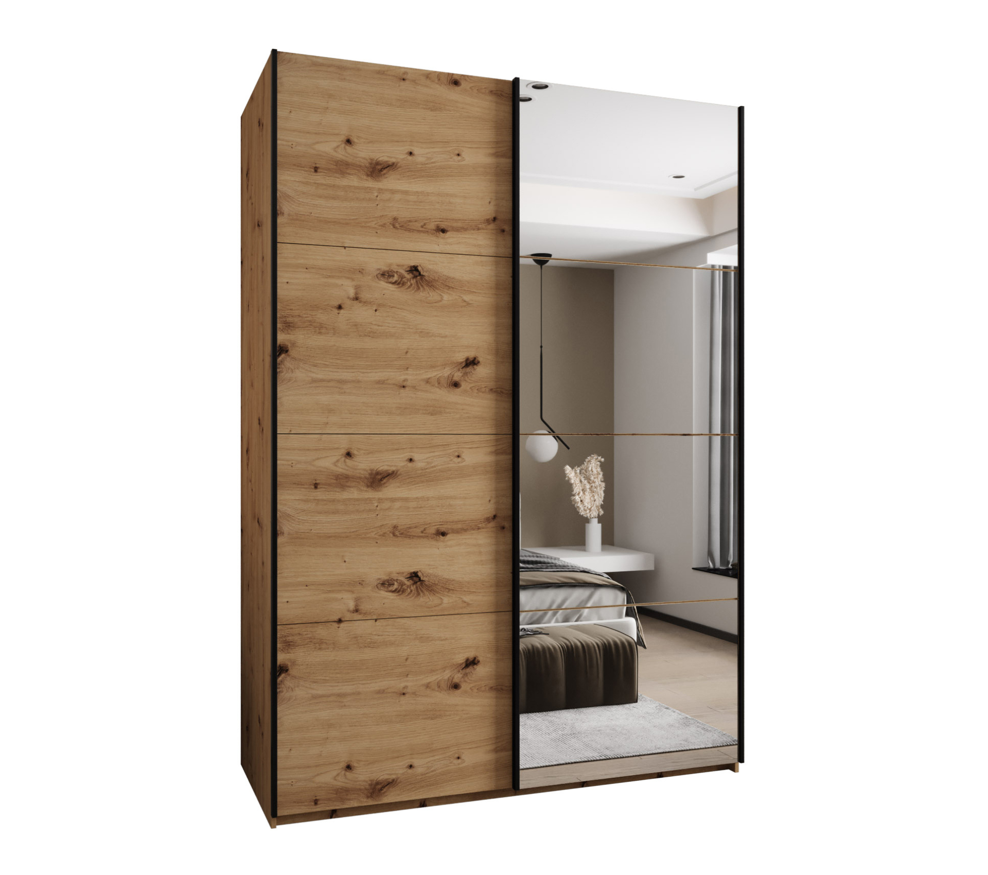 Szafa przesuwna wysoka Lux 3 180 x 64 x 245,5 cm artisan + artisan + u. czarny - Abiks Meble