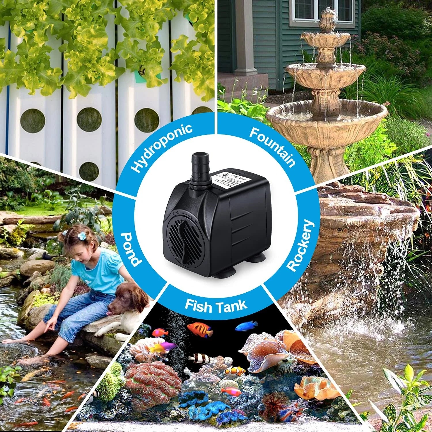 Pompe à eau pour fontaine 25W, débit 1500L/h, hauteur de refoulement 2m, 2 buses, convient aux aquariums, bassins, étangs et piscines. - 5