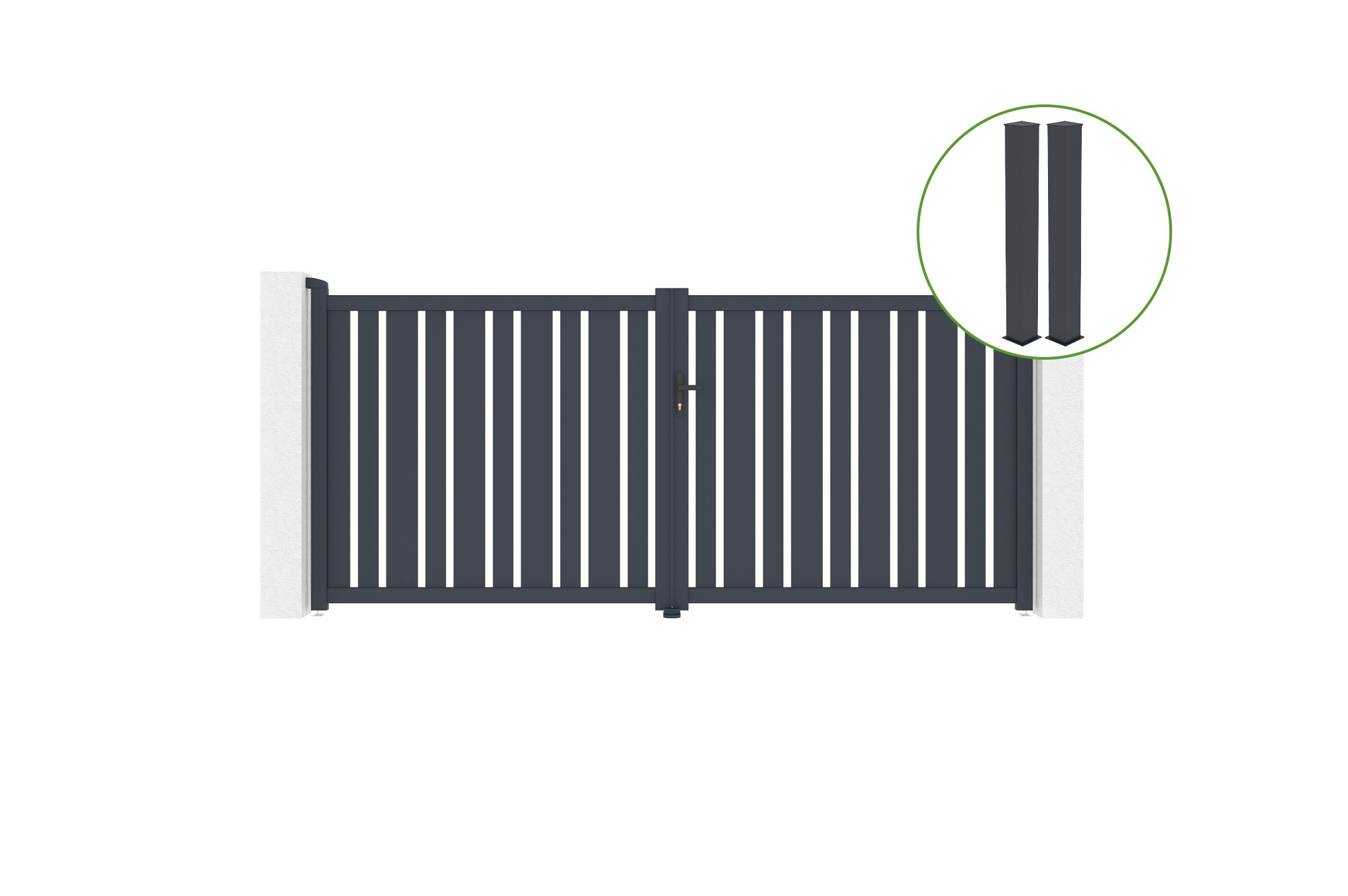 Brama skrzydłowa 3,5m VEYMONT wys. 160cm aluminium szare + 2 słupki 20x20cm wys.