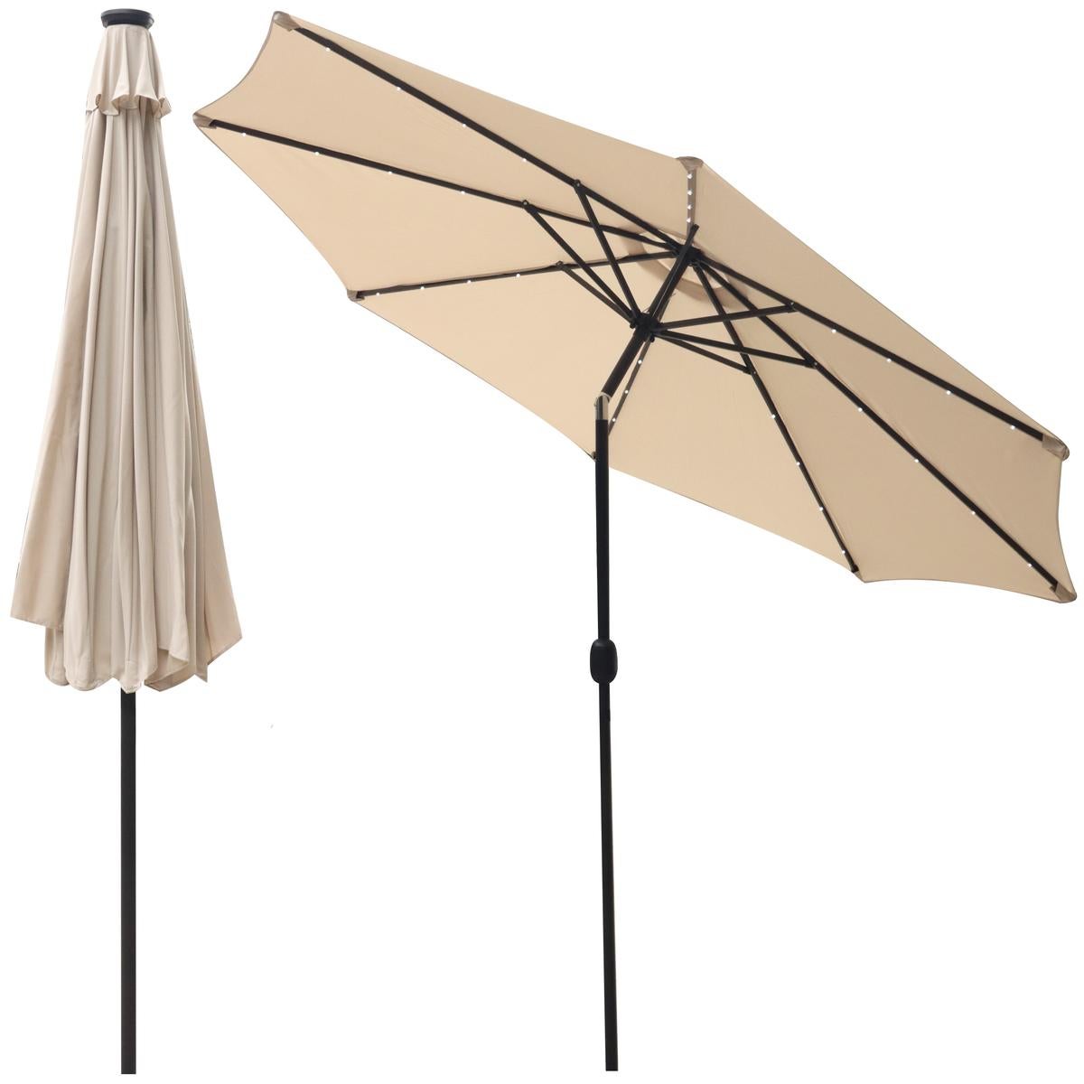 Parasol ogrodowy Saska Garden 300 cm, 8 ramienny, regulacja kąta nachylenia, z oświetleniem Led, beżowy