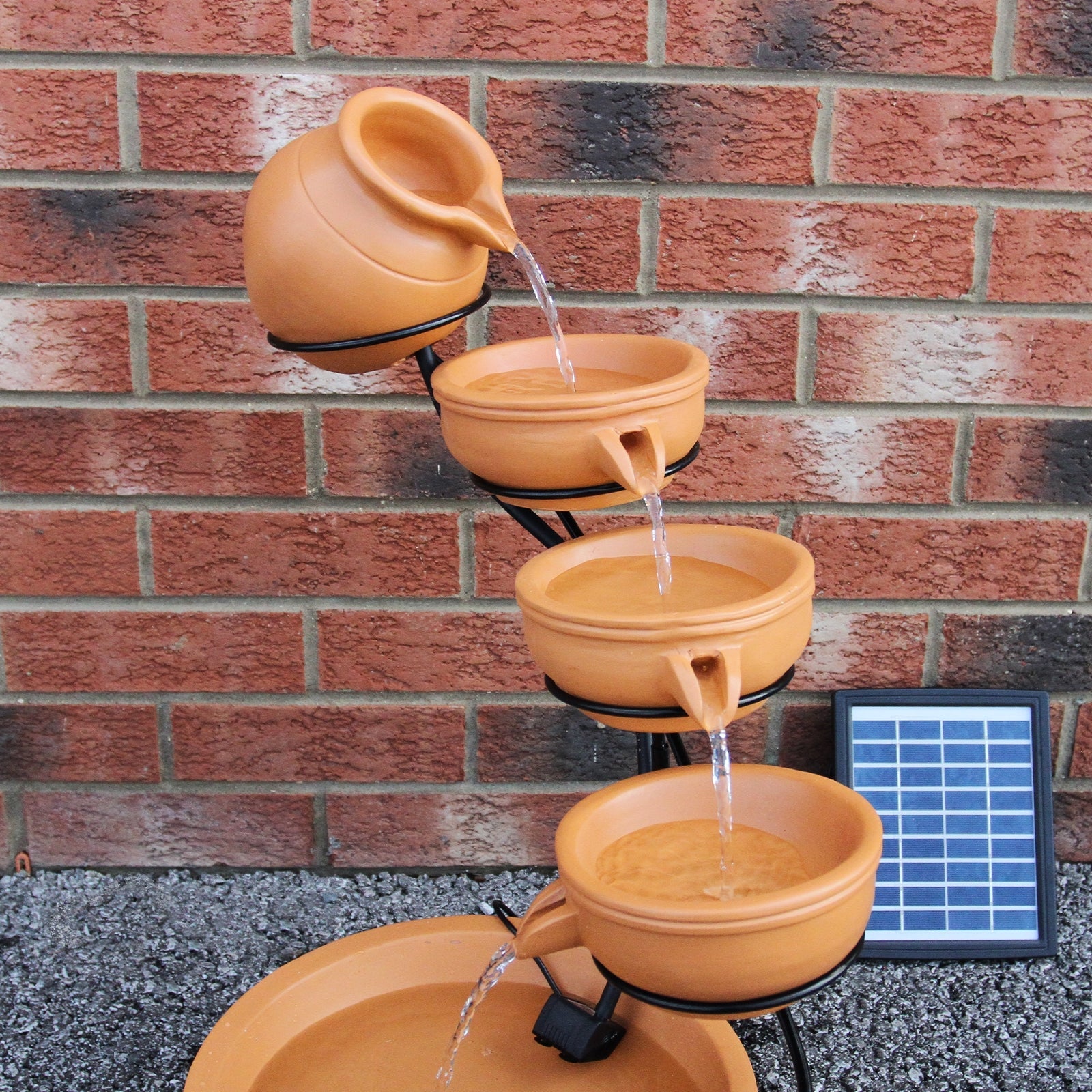 Fontaine de Jardin en Résine Terracotta Alimenté Par Énergie Solaire Cascade Extérieure - 4 Niveaux - Décoration - 2