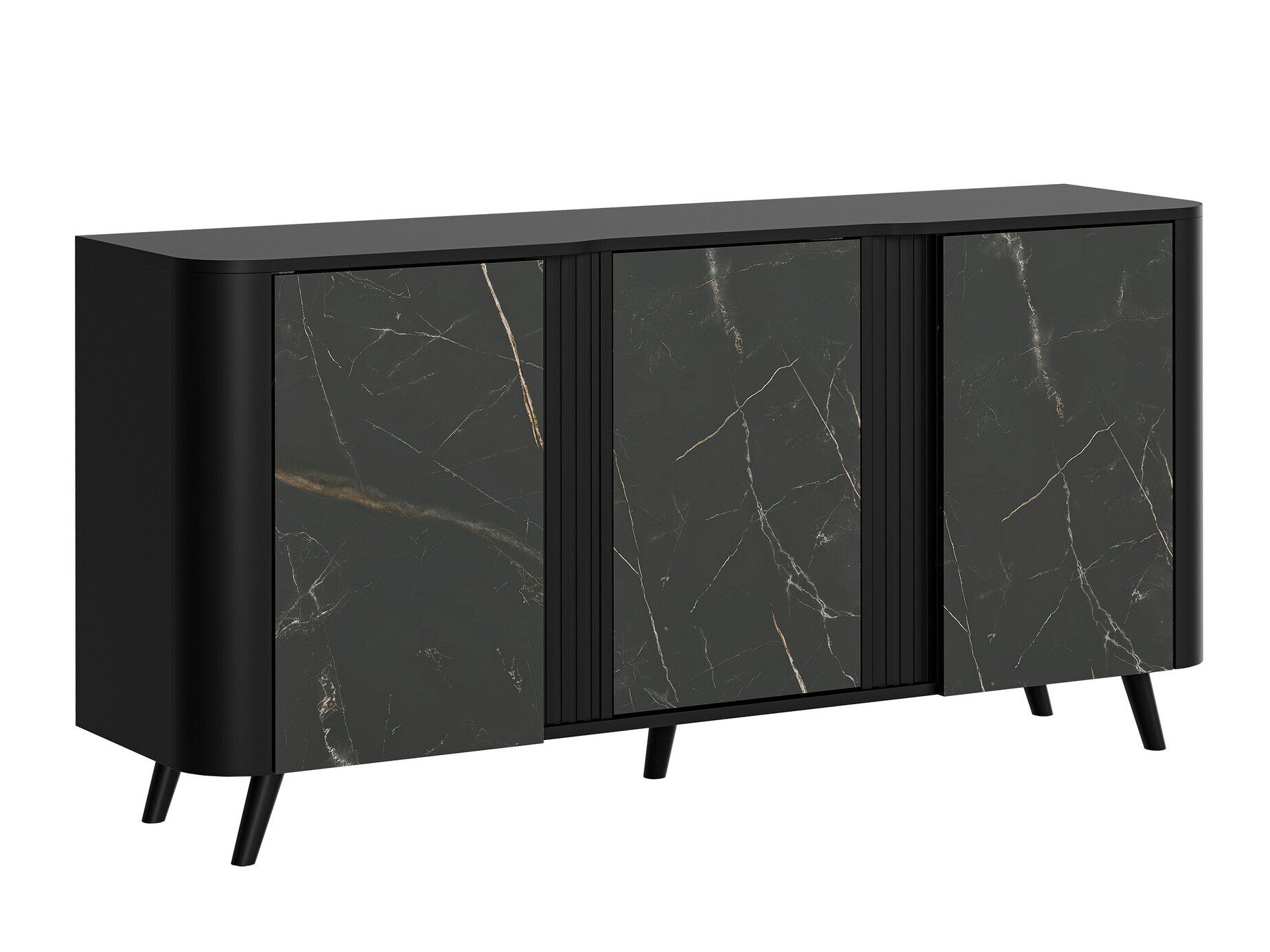 Aparador Charlotte 201, Mármol negro, Negro, 76x151x39cm, MDF ...