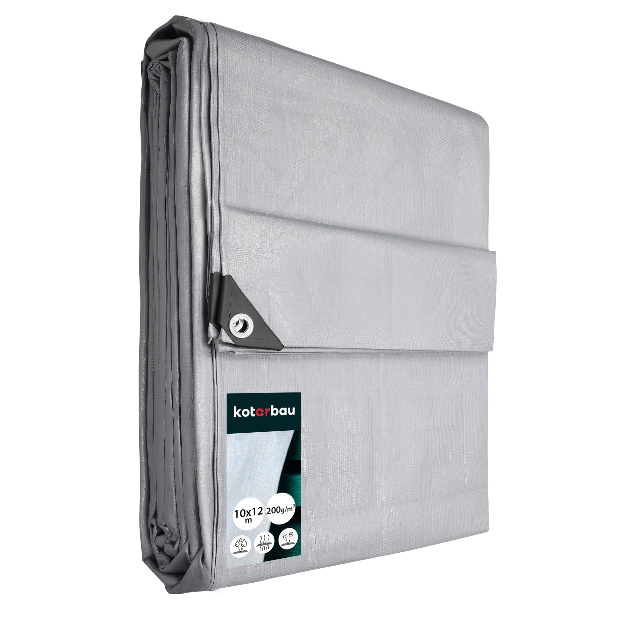Lona de protección de tejido - 10 x 12 m - plata - 200 g/m² - con ojales reforzados, impermeable y resistente a desgarros - kotarbau
