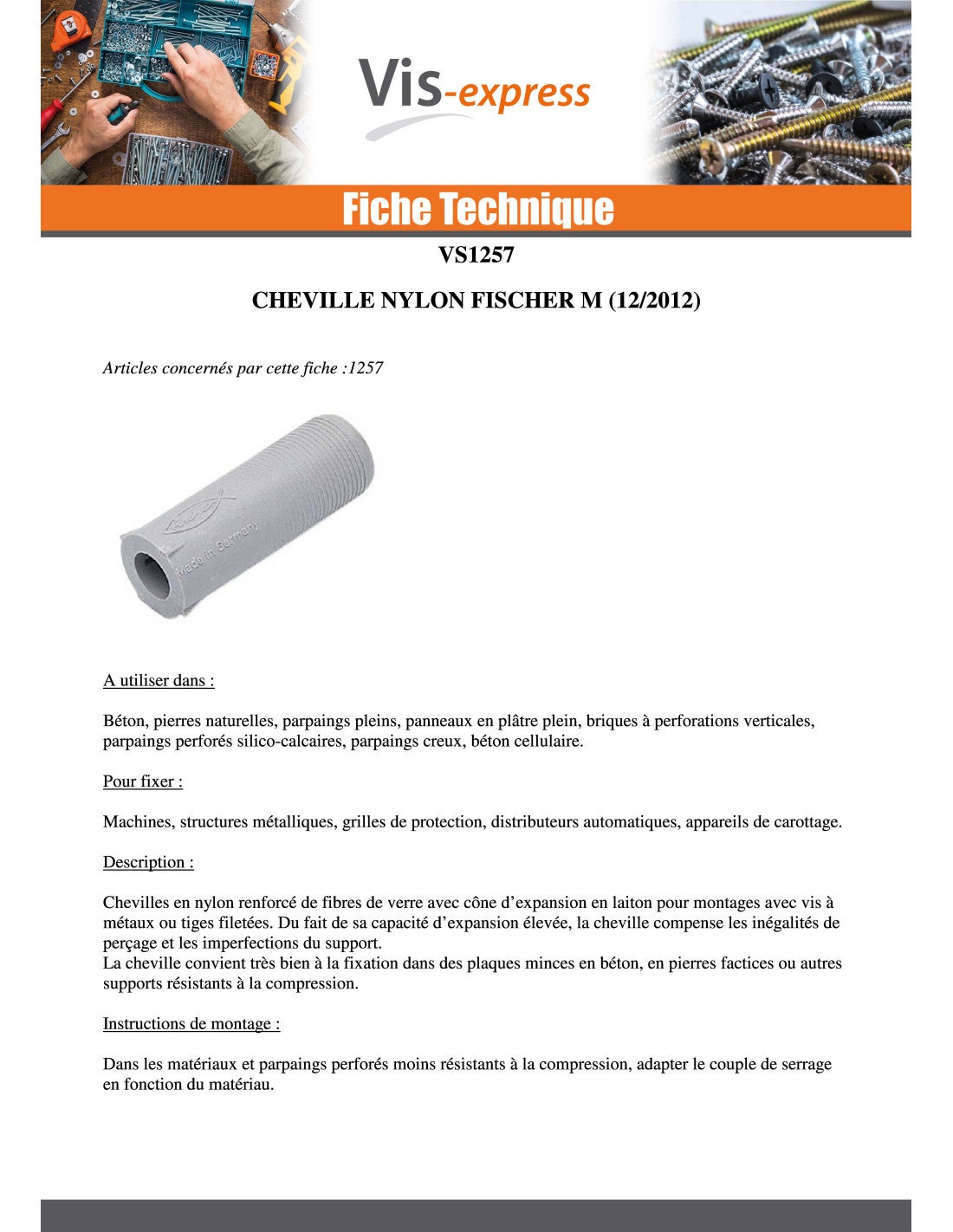 Cheville M FISCHER M10-5 pièces - 3