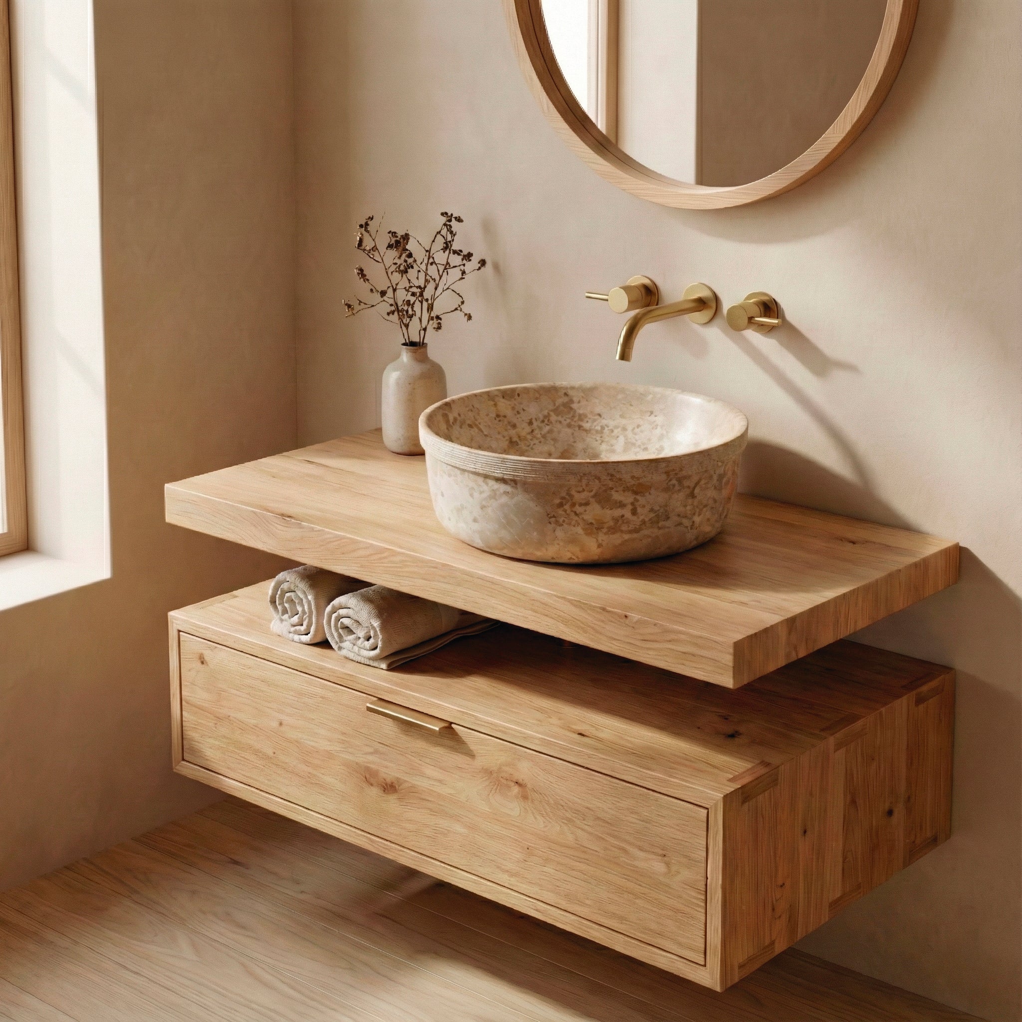 Lavatório de pedra natural bege AUSTIN 380 x130 mm - 6