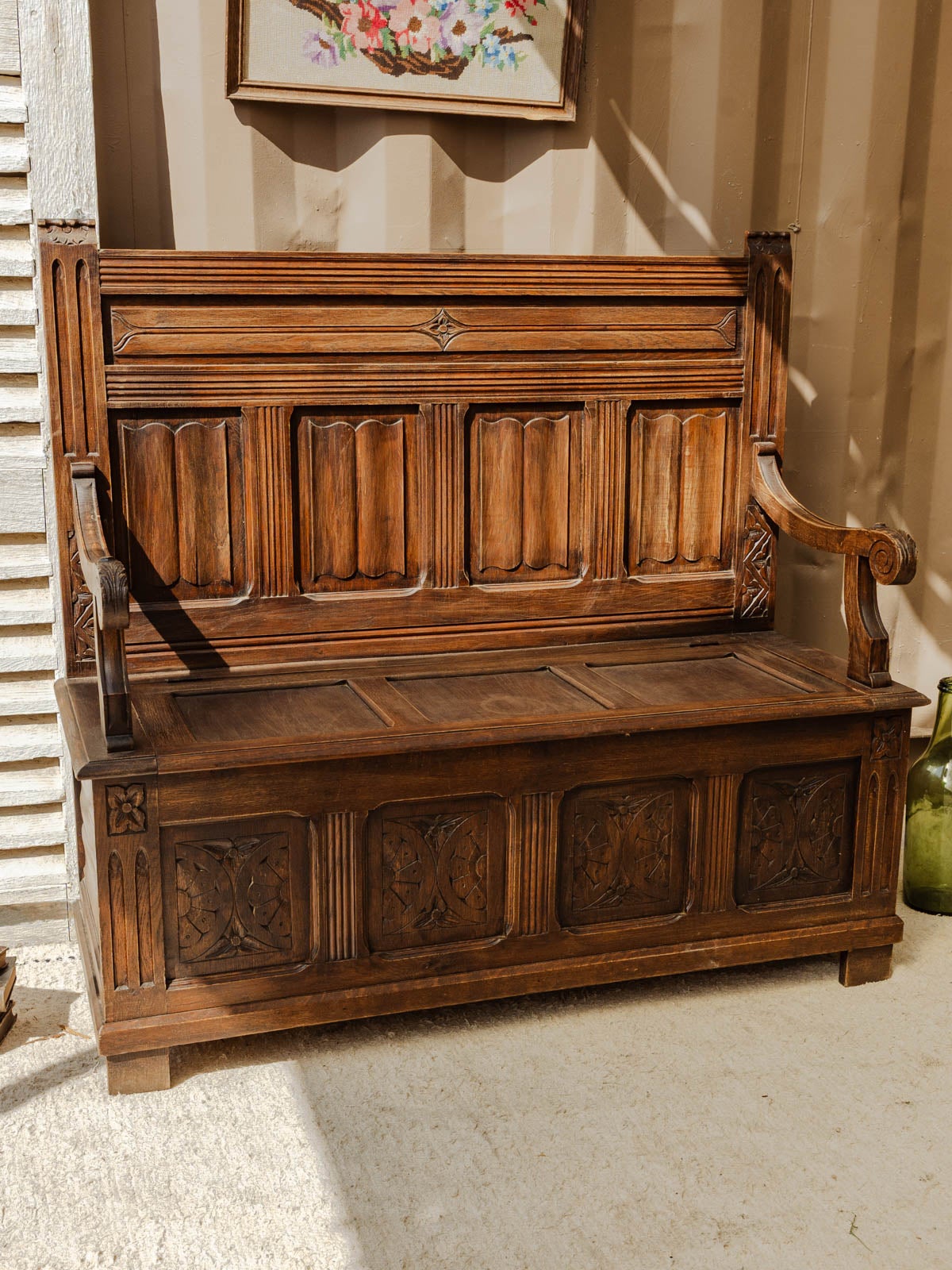 Banc coffre d'église en bois Antoine N°414 - 5