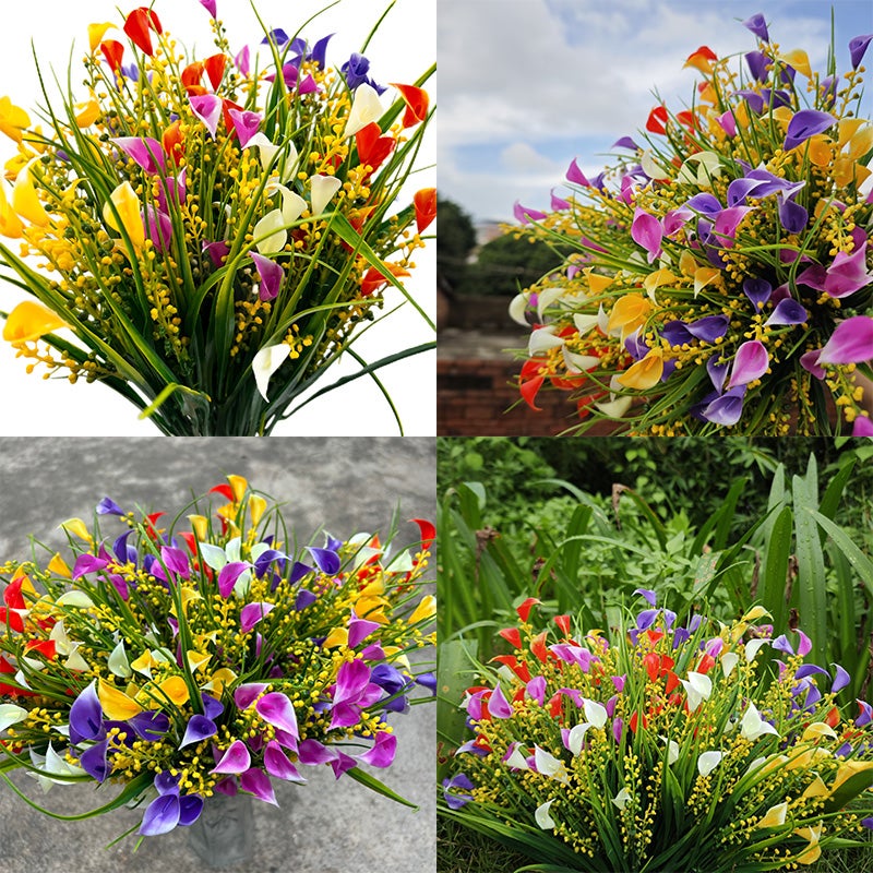 Lot de 20 plantes artificielles décoratives d'extérieur, bouquet de simulation de lys calla en plastique - 5