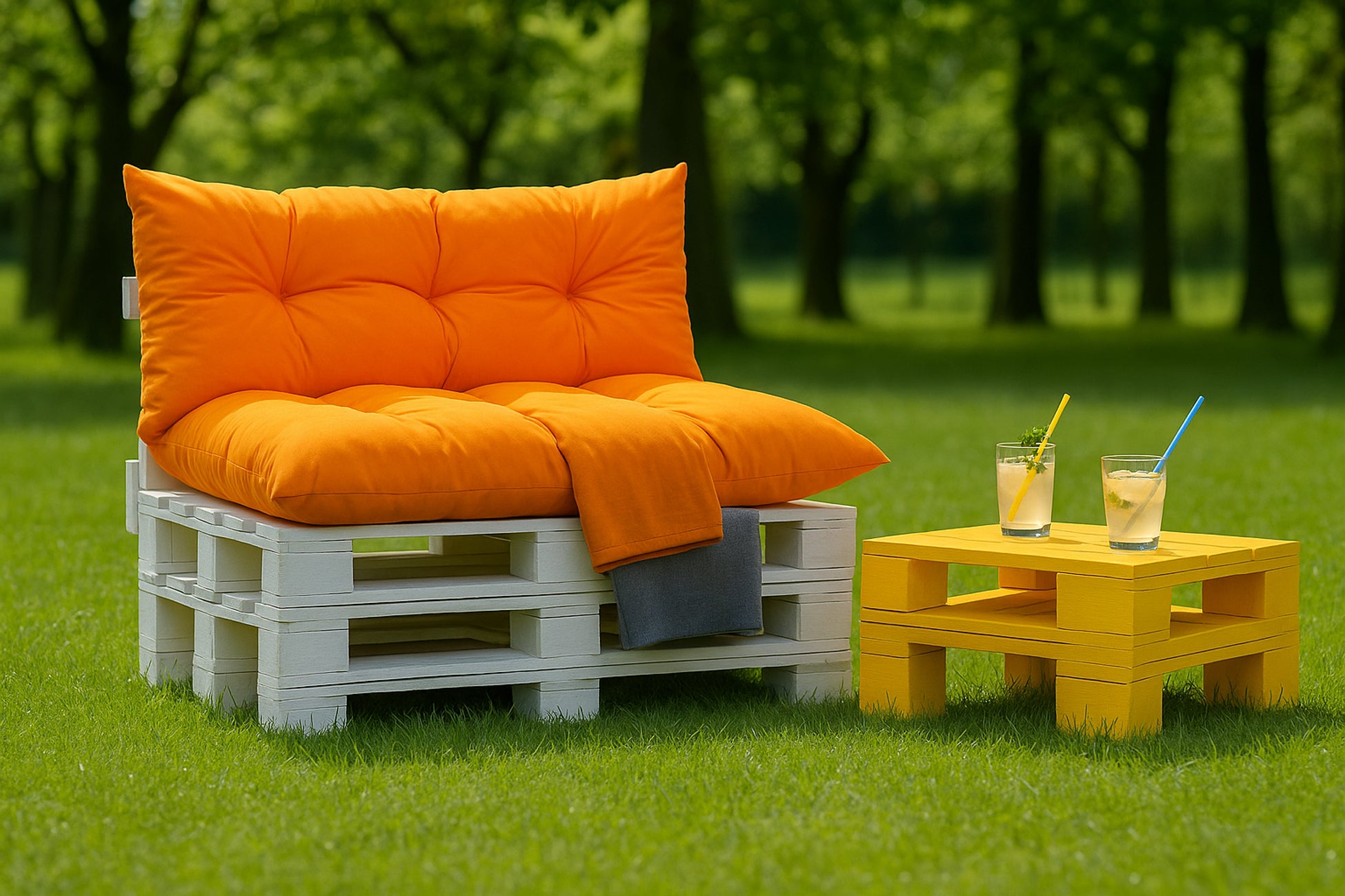 Set coussins pour palettes 120x50 avec dossier 120x40 orange – coussins extérieurs pour canapé palette, matelas de jardin épais - 3