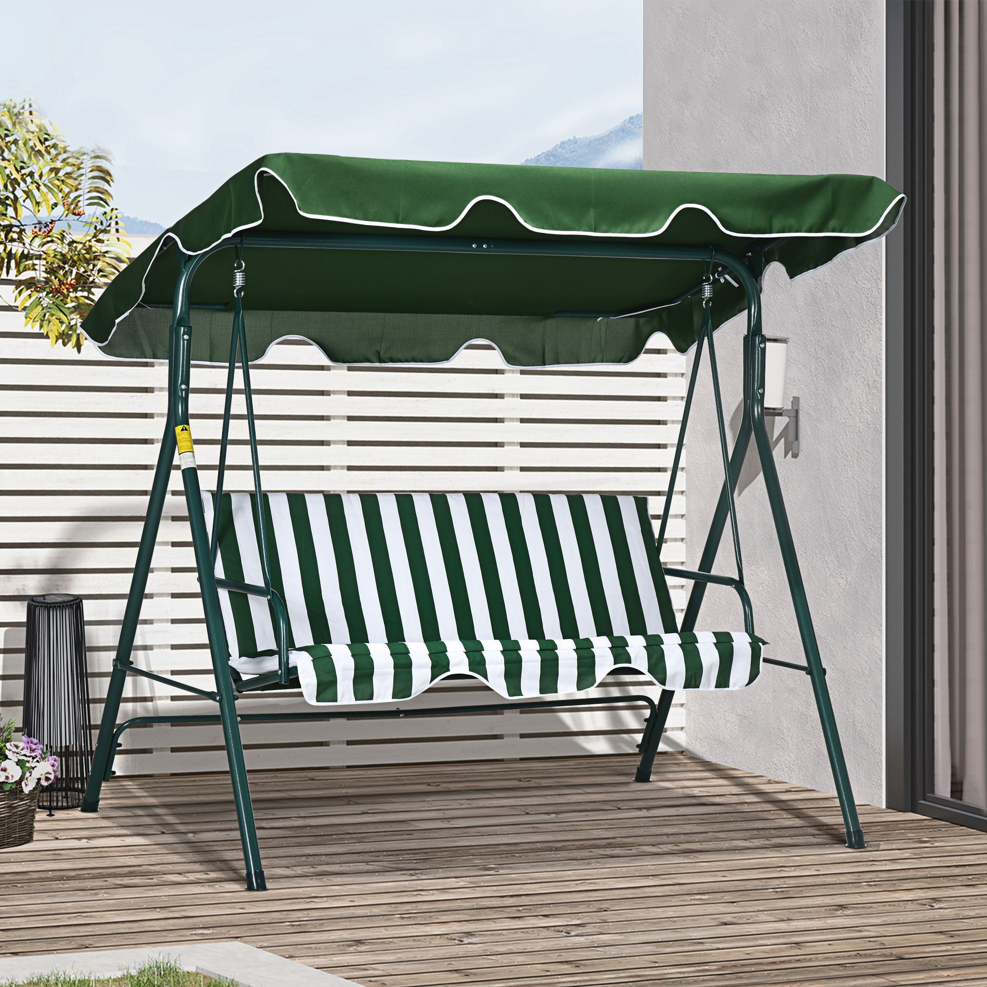 Baloiço Exterior Outsunny Verde e Branco Poliéster, tecido Teslin (100% Poliéster) e Metal 172x110x153cm - 2