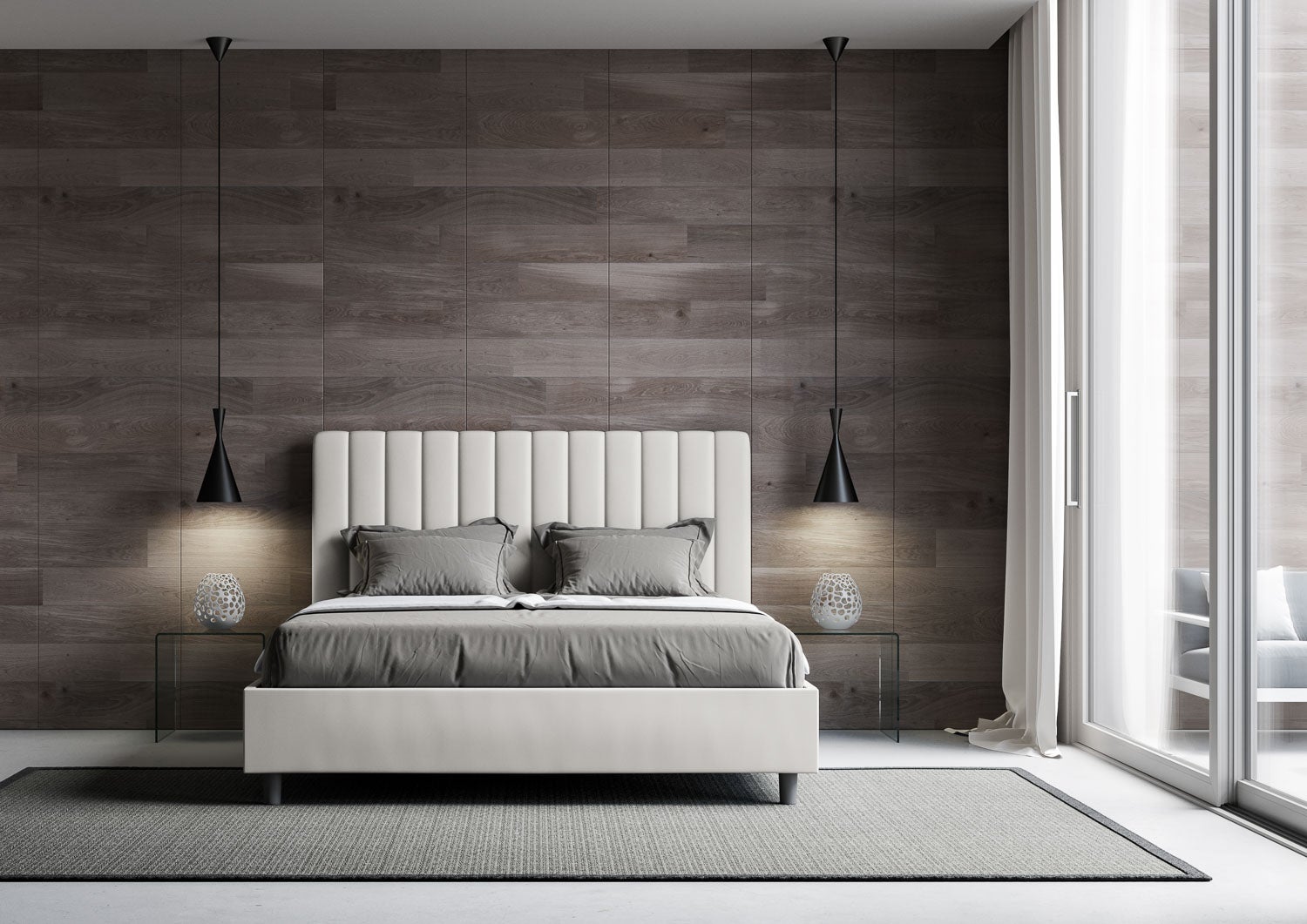 Cama sin somier acolchada 160x190 cuero sintético blanco Agueda - 3