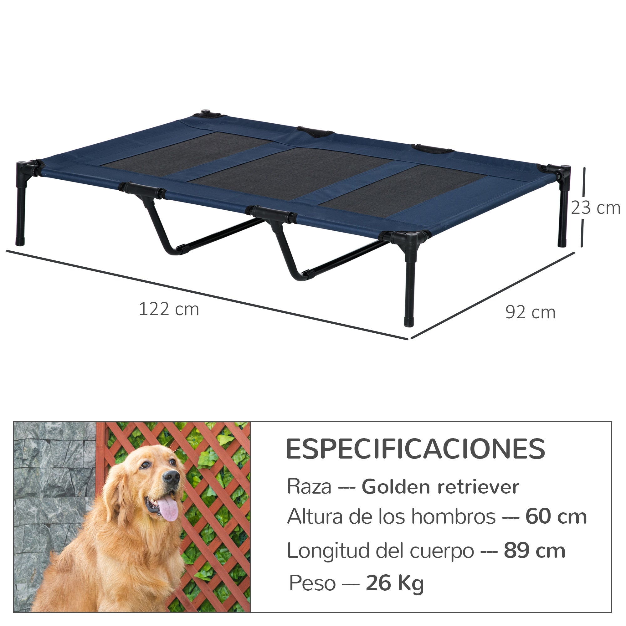 Cama elevada perros gatos transpirable PawHut 122x92x23 cm azul - 3