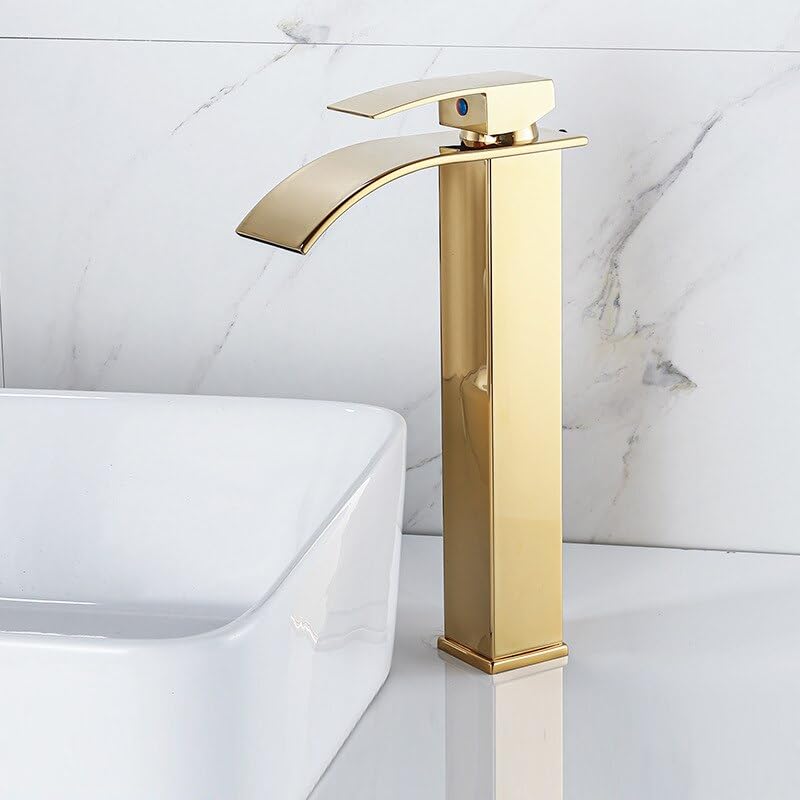 Czarny kran do umywalki Cascade wylewka kaskadowa wysoka i krótka konstrukcja czarne chromowane wykończenie idealny do nowoczesnej łazienki i kuchni