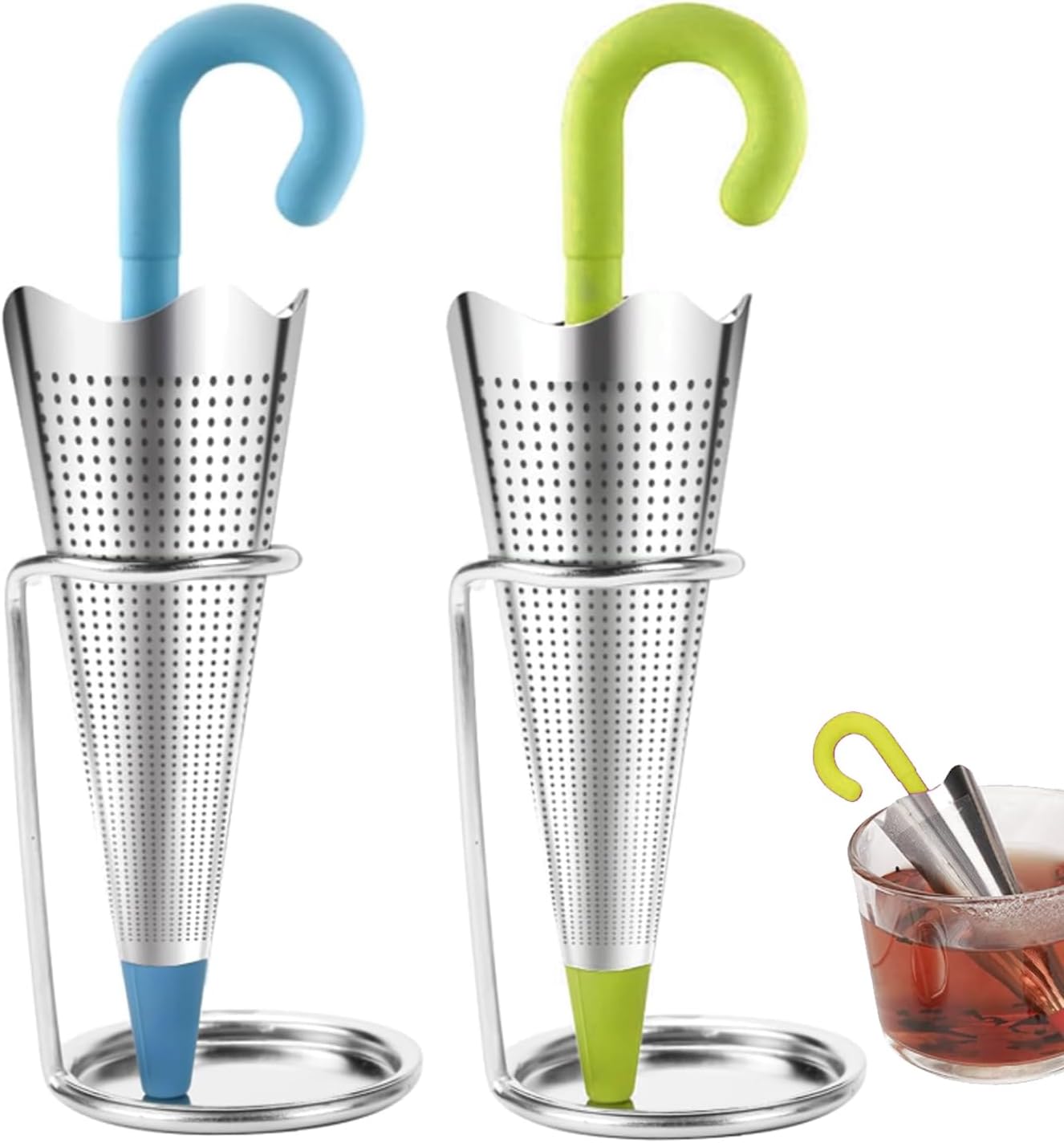 Zestaw 2 zaparzaczy do herbaty typu parasol, sitka do herbaty liściastej w torebkach, filtr do herbaty ze stali nierdzewnej, dla miłośników herbaty (