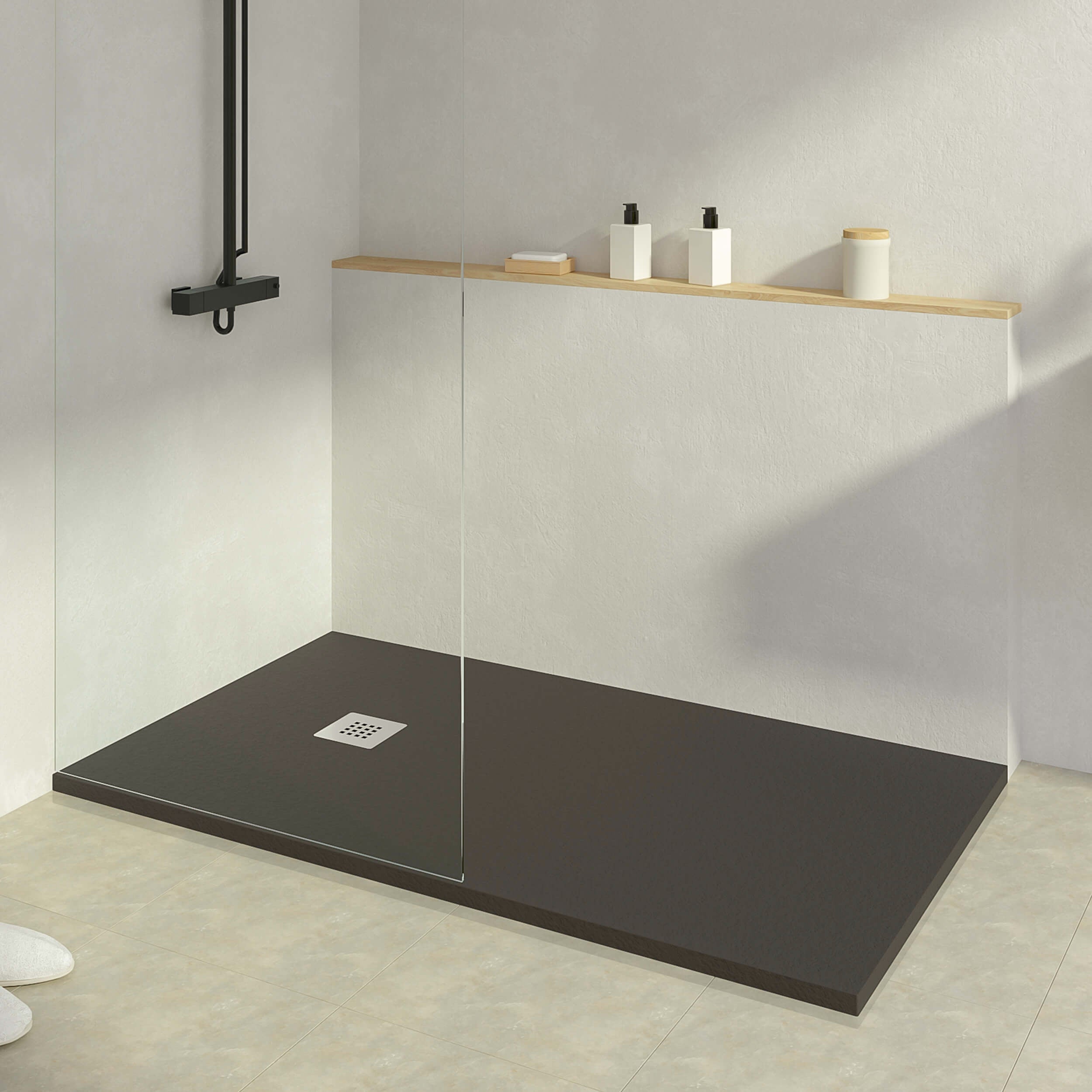 Receveur de douche en résine Indo 100x130 marron foncé RAL 7039 avec ...