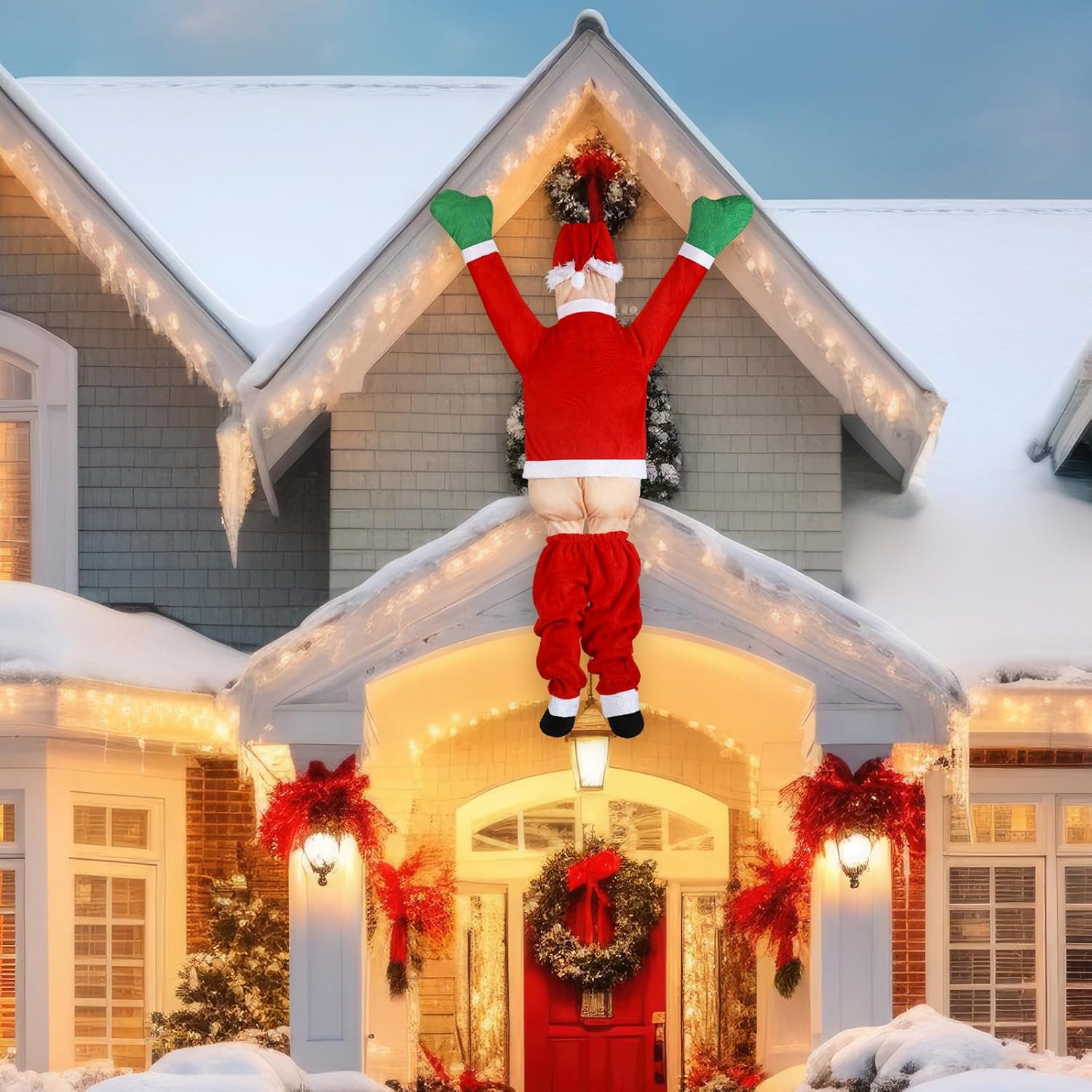 Gran adorno navideño colgante, Papá Noel trepador, para decorar un techo, ventana o balcón (170 cm) - 3