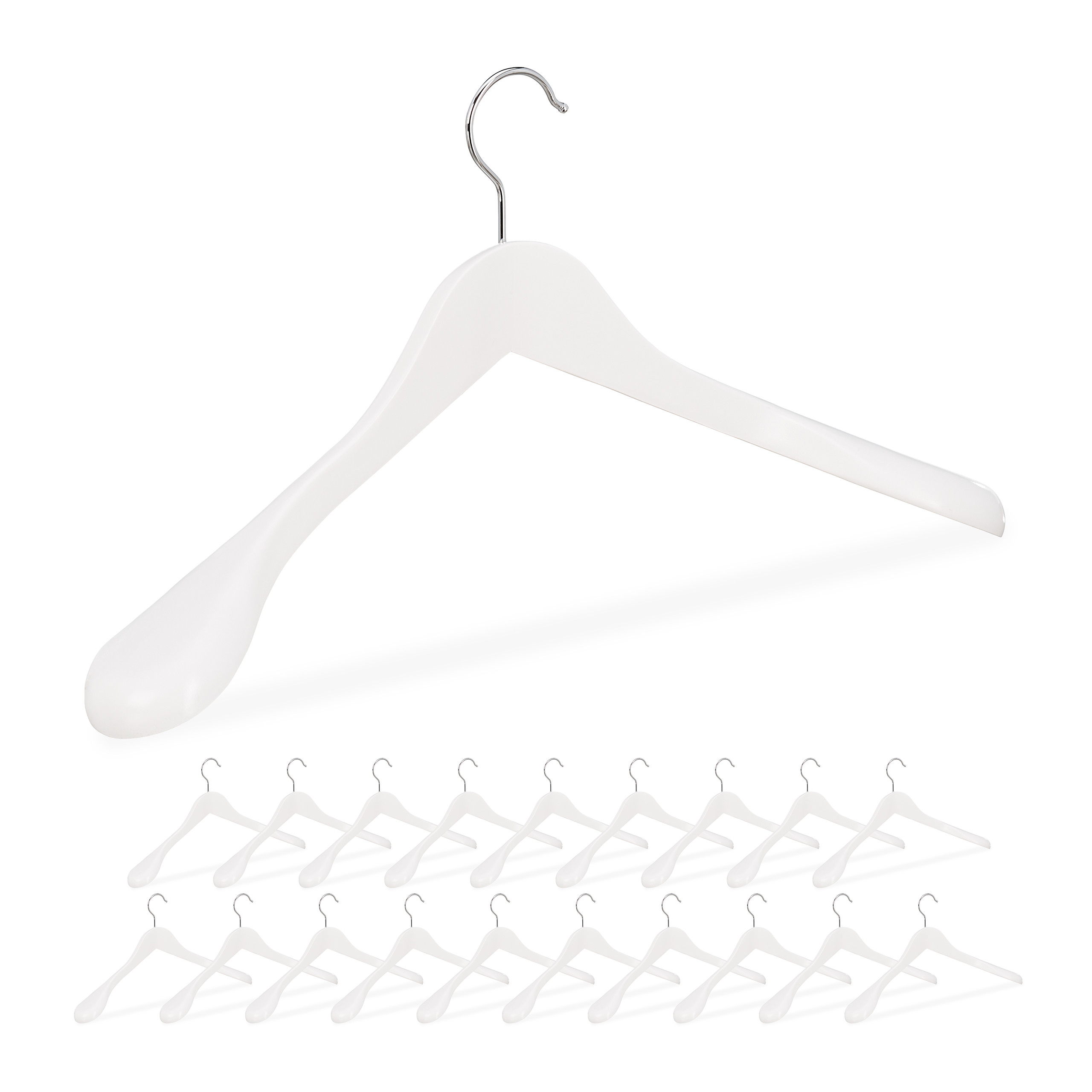 Pack de 20 Perchas Traje Anchas Para Chaquetas Abrigos o Vestidos Madera 45 cm de Ancho Blanco Leroy Merlin