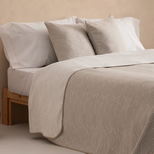 ETHERE MAISON Couvre-lit Jacquard Réversible Coton Beige 270x270 Cm Pour Lit 180 - Léger, Respirant, Mi-Saison & Été