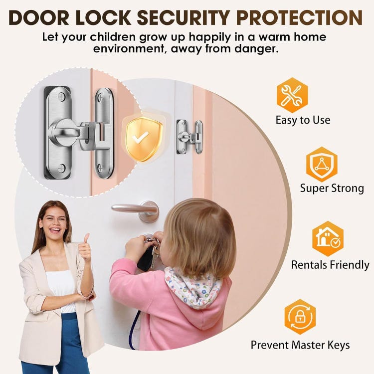 Verrou Porte Coulissante,90/180 Degrés Serrure Porte Interieure Avec Vis Loquet Porte Crochet,pour Porte Fenêtre Chambre Salle Bain - 4