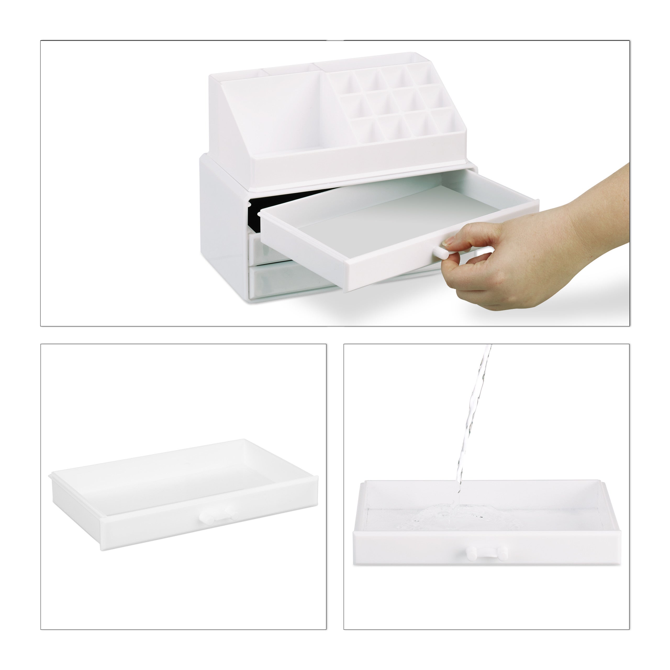 2x Organizer Make-up, Contenitore con Porta-Rossetti e 4 Cassetti, Acrilico, Bianco - 7