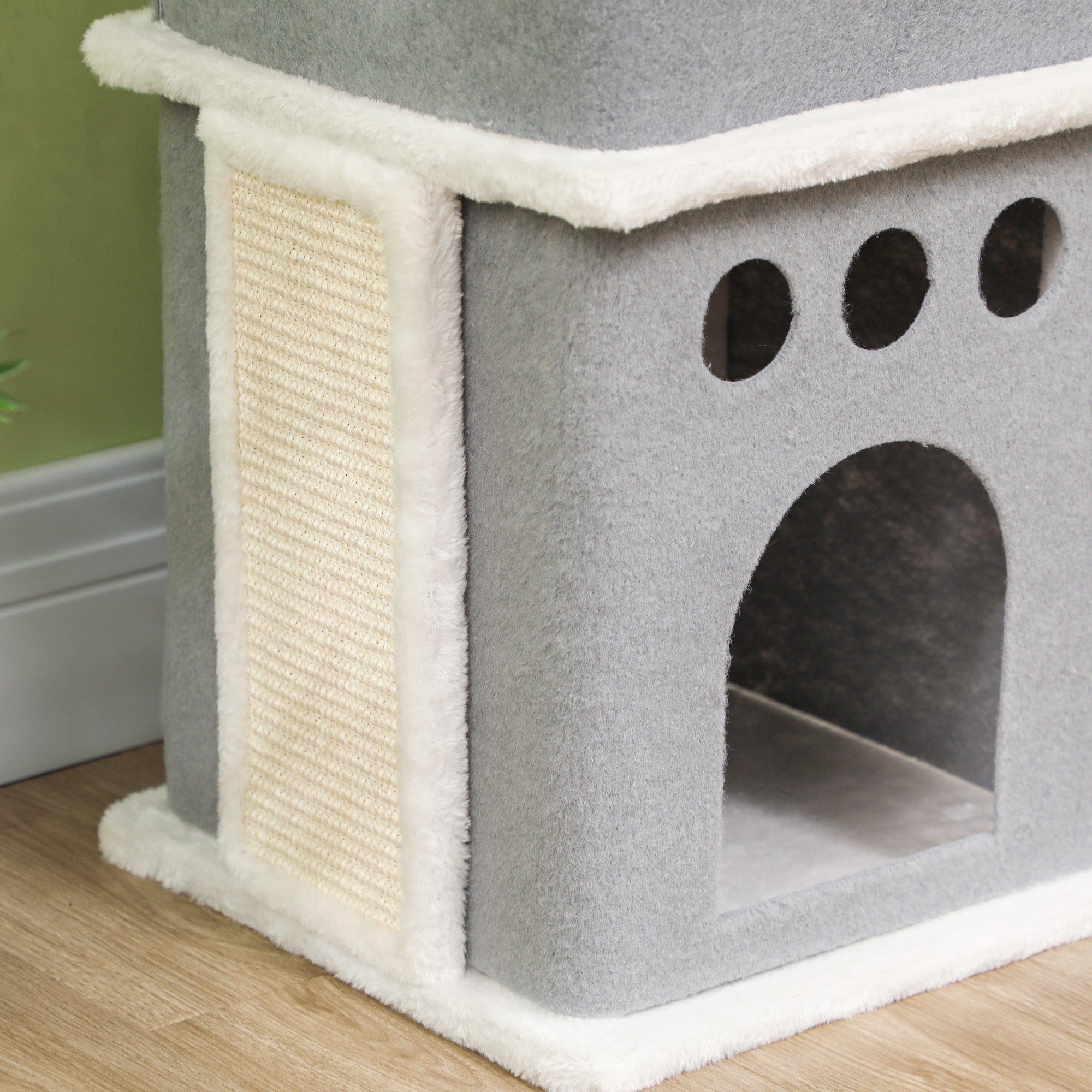 Arranhador para Gatos PawHut Melamina de Madeira e Sisal Cinza e Creme 56x34x126 cm - 4