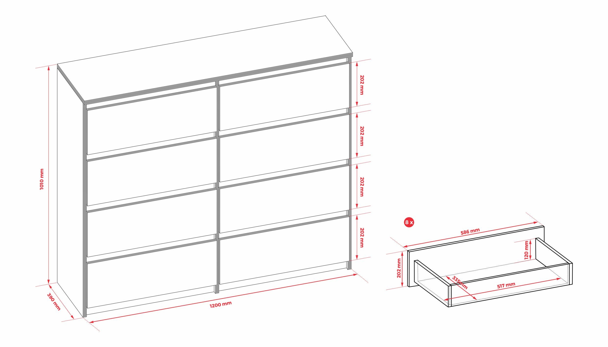 Commode 8 tiroirs, cachemire, 120 x 39 x 101 cm - 5