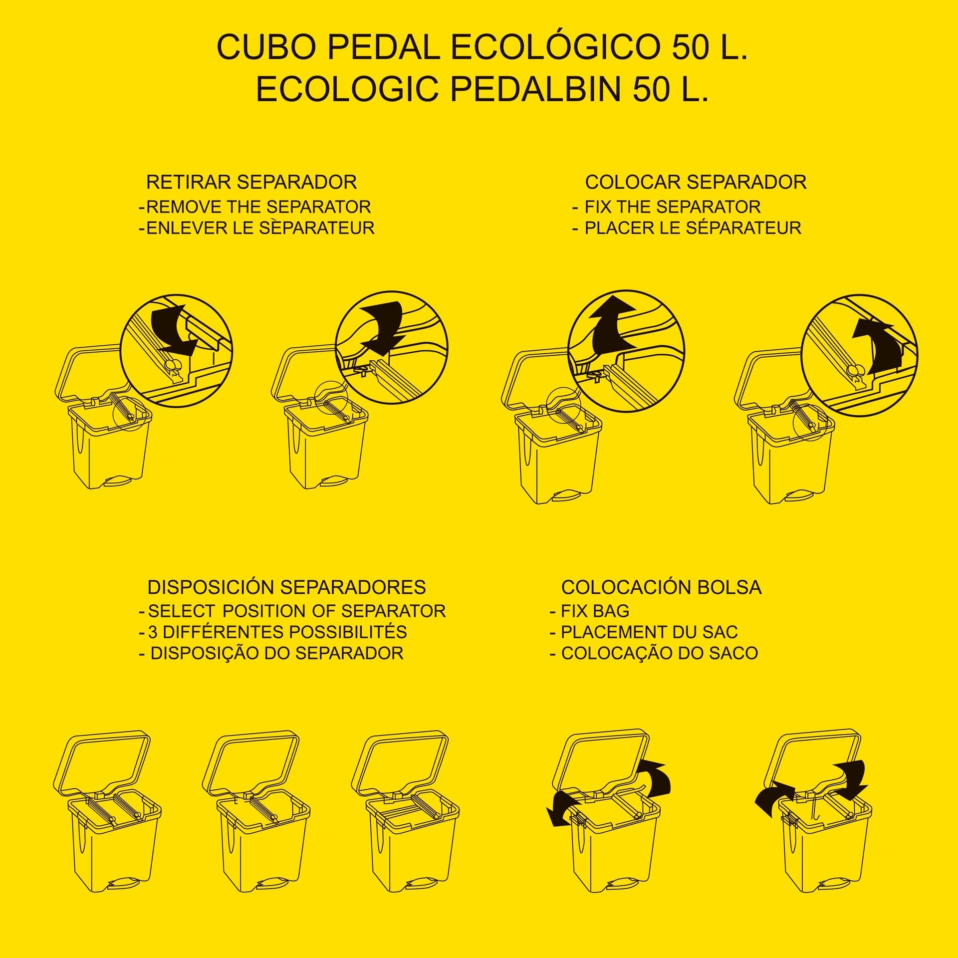 Cubo ecológico Denox con pedal - 50 l - Amarillo - 6