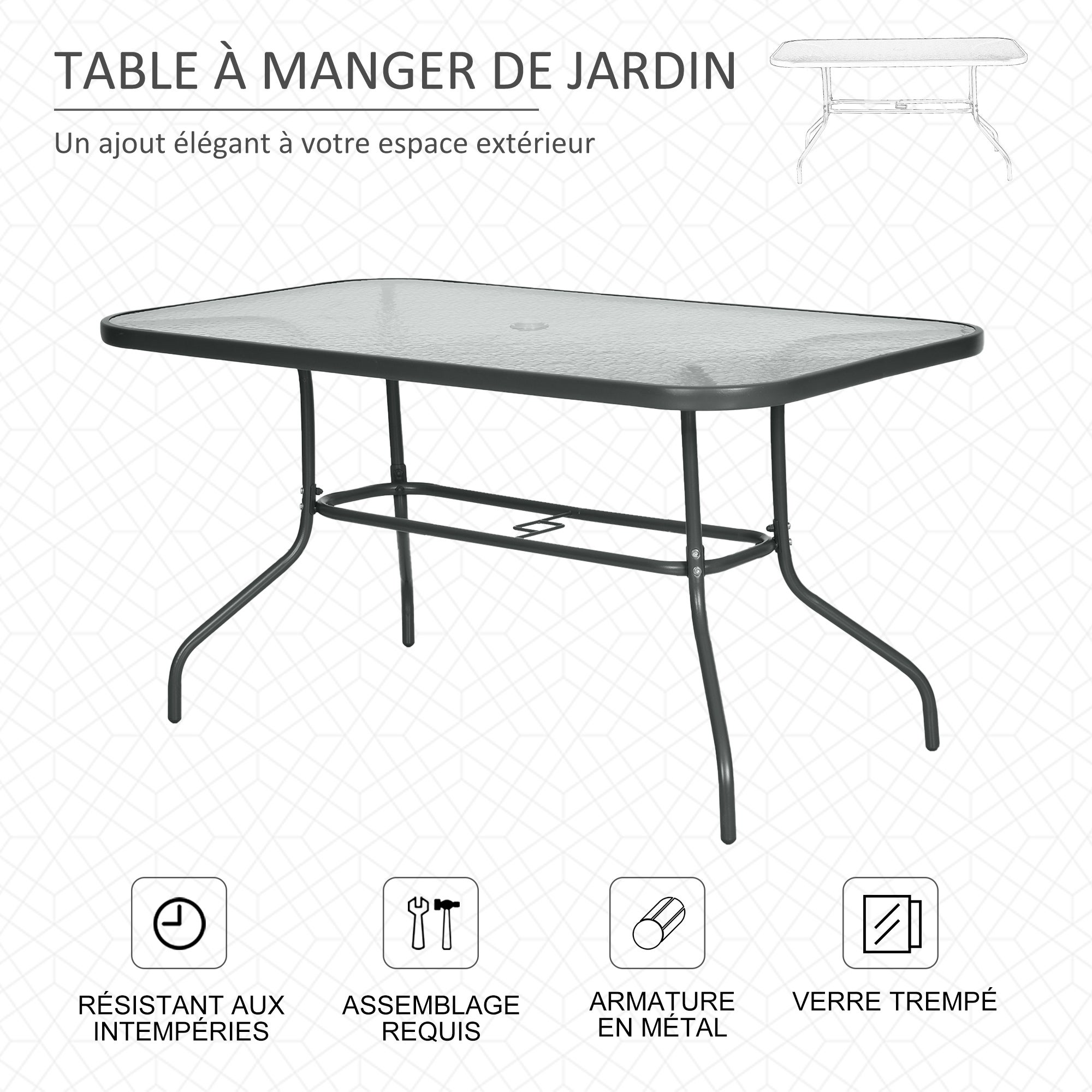 Table de jardin extensible rectangulaire en Métal Gris - 6