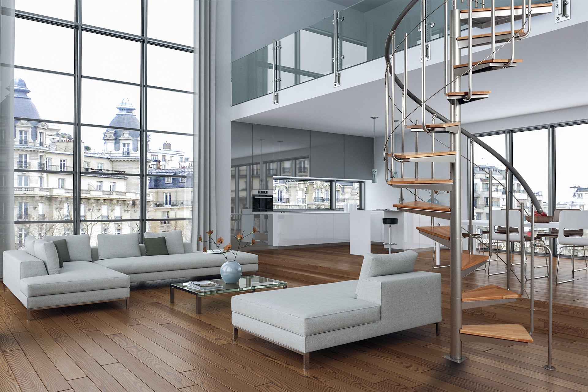 Escalera atrium solo vertical ral 9006, 11 el.+ p; haya natural