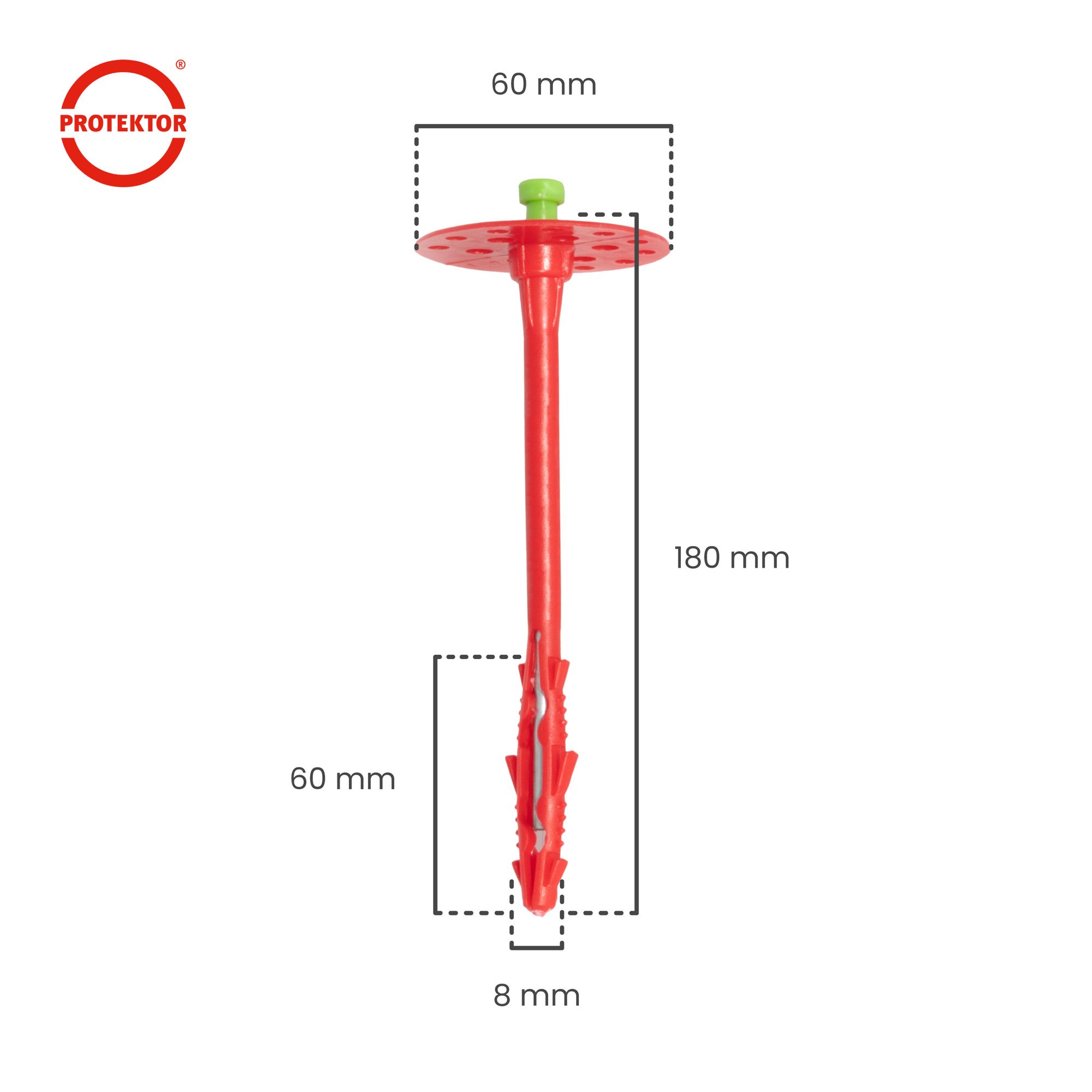 100x Cheville isolante acier PROTEKTOR 18cm Ø8mm Rouge - 2