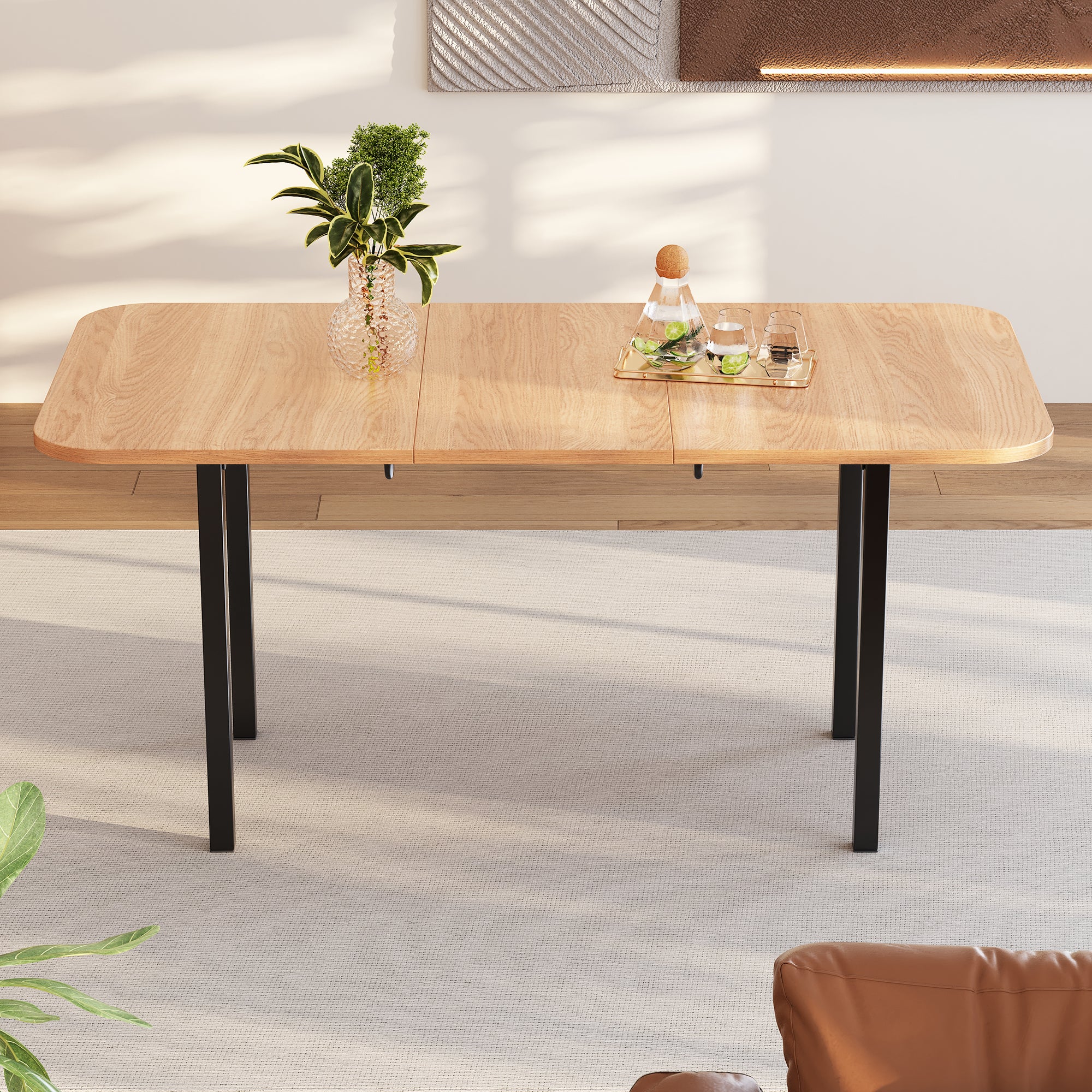 Rozkładany stół jadalny dla 4-6 osób - dł. 120/160 x szer. 80 x wys. 75 cm - drewno MDF i metal - naturalny - 3