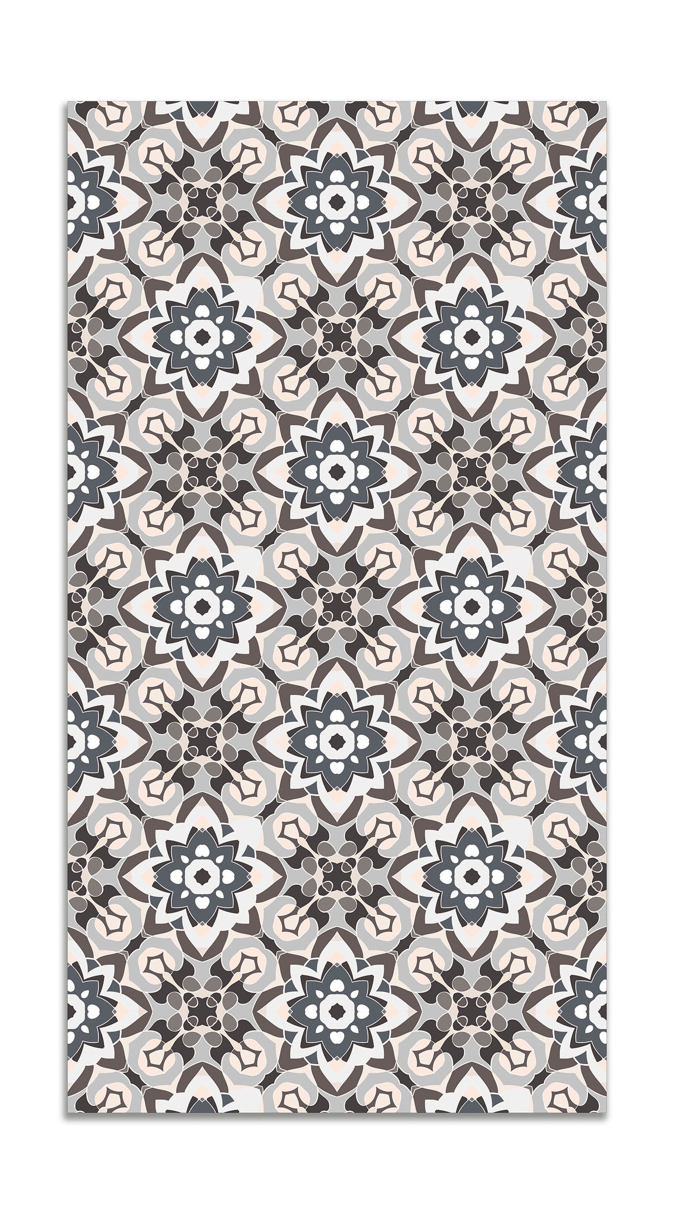 Panorama alfombra vinílica azulejo oriental floreada gris 300x200 cm - alfombra cocina vinilo - alfombra salón antideslizante