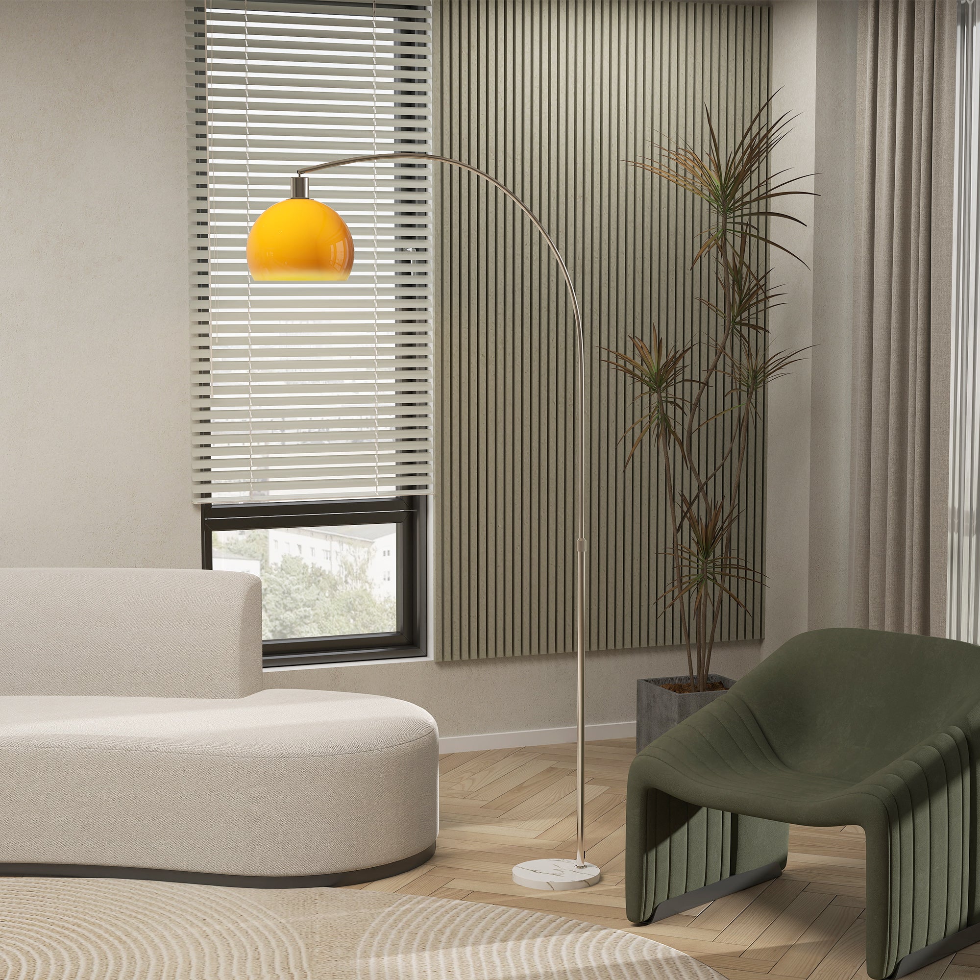 Lampadaire sur pied salon - HOMCOM - abat-jour minimaliste à haut mât et interrupteur à pied - métal - 26 x 90 x 180 cm - orange - 8